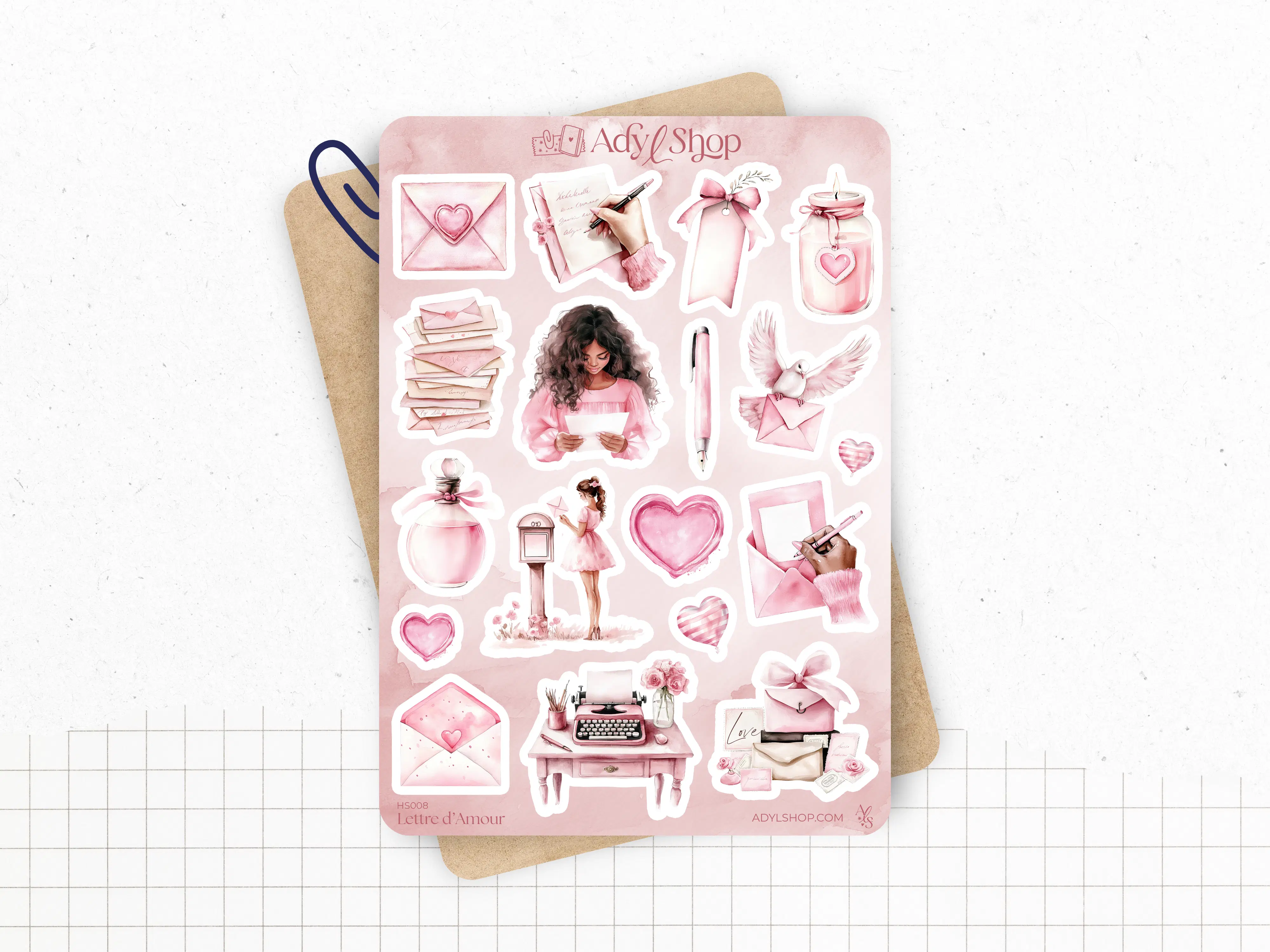 Planche de stickers "Lettre d'Amour" - Illustrations Saint-Valentin, amour, love, romantique - Bullet Journal & Planner - Journaling