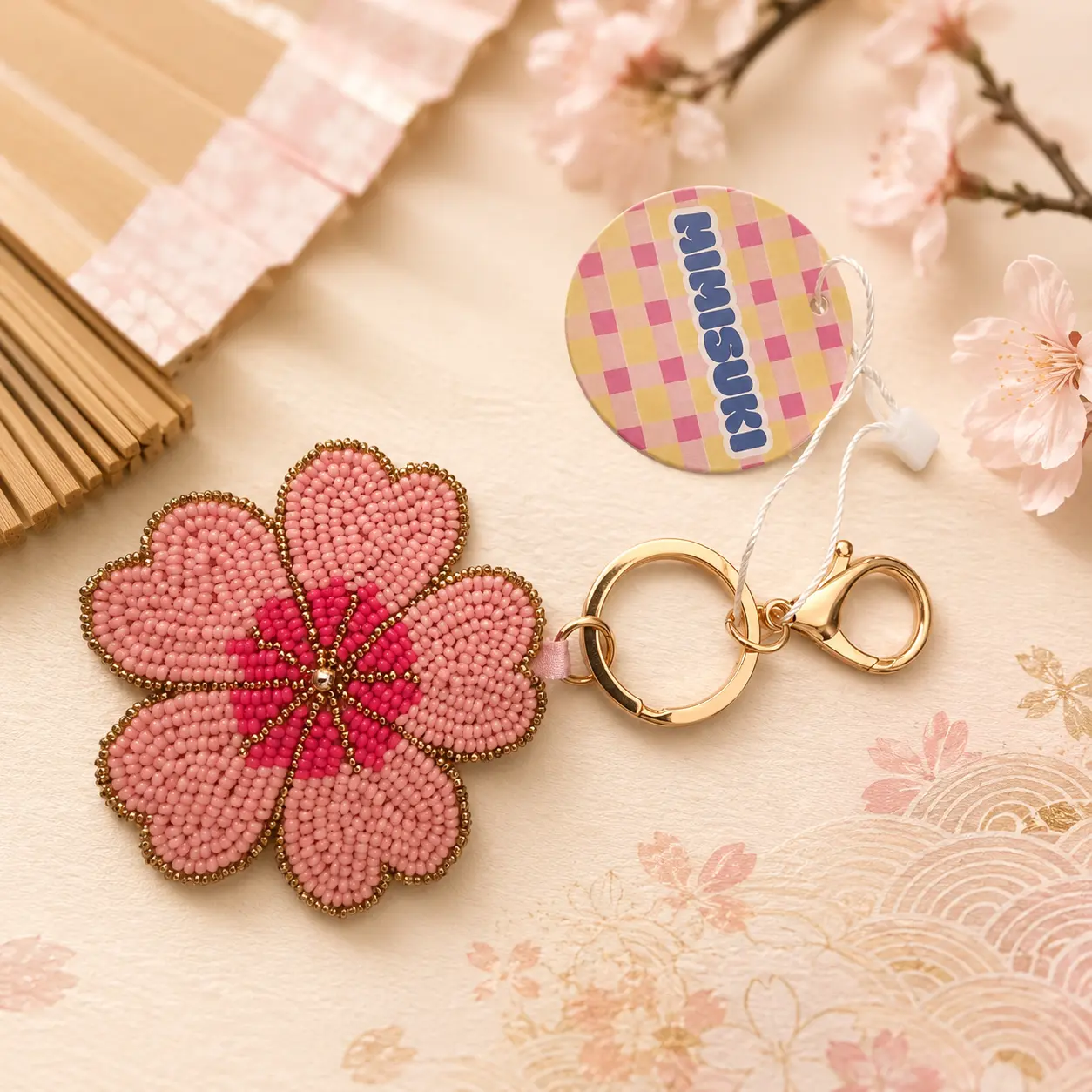 Porte-clés bijou de sac Sakura Japon Perles Brodées