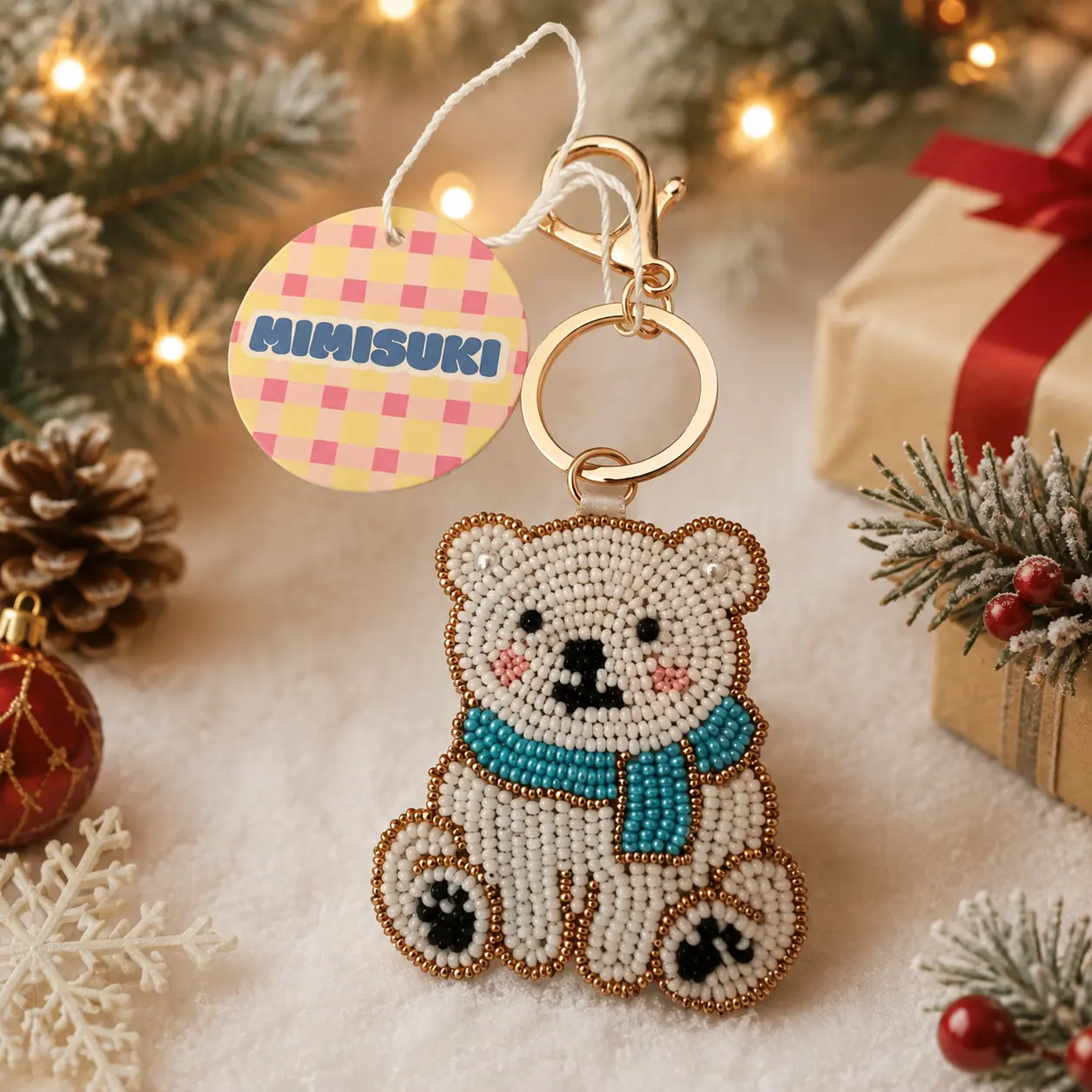 Porte-clés bijou de sac Ours Perles Brodées - Cadeau Noël
