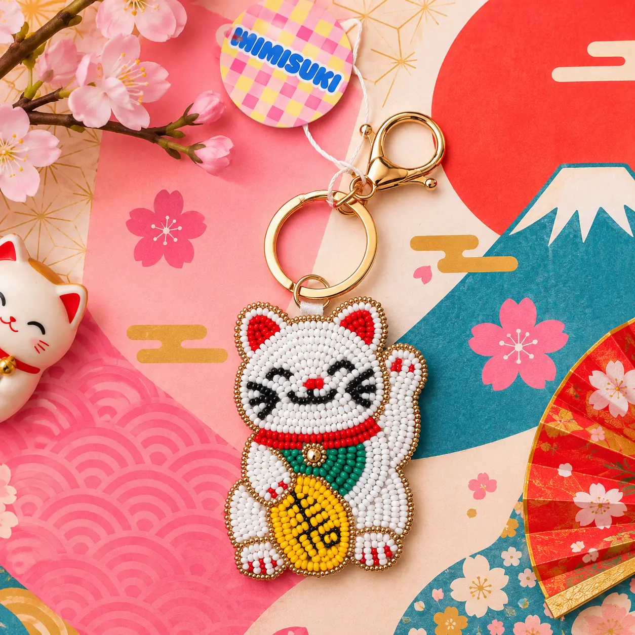 Bijou de sac Lucky Cat - Maneki neko en perles brodées