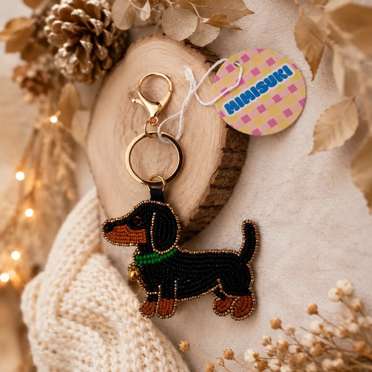 Bijou de sac Teckel - Porte clés Automne cadeau Noël- perles brodées