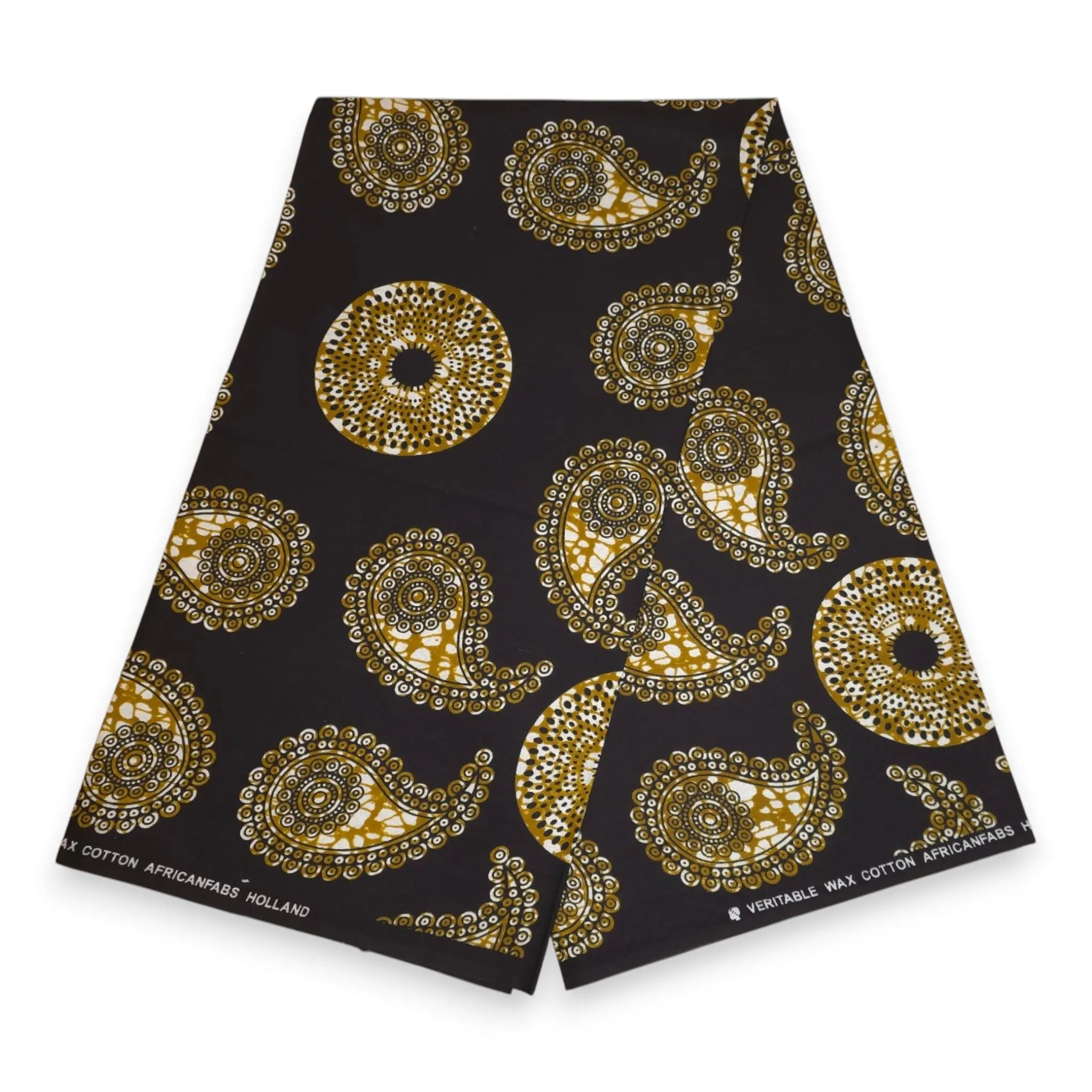 6 Yards - African Wax print fabric - Black Olive Paisley Sun - 100% cotton