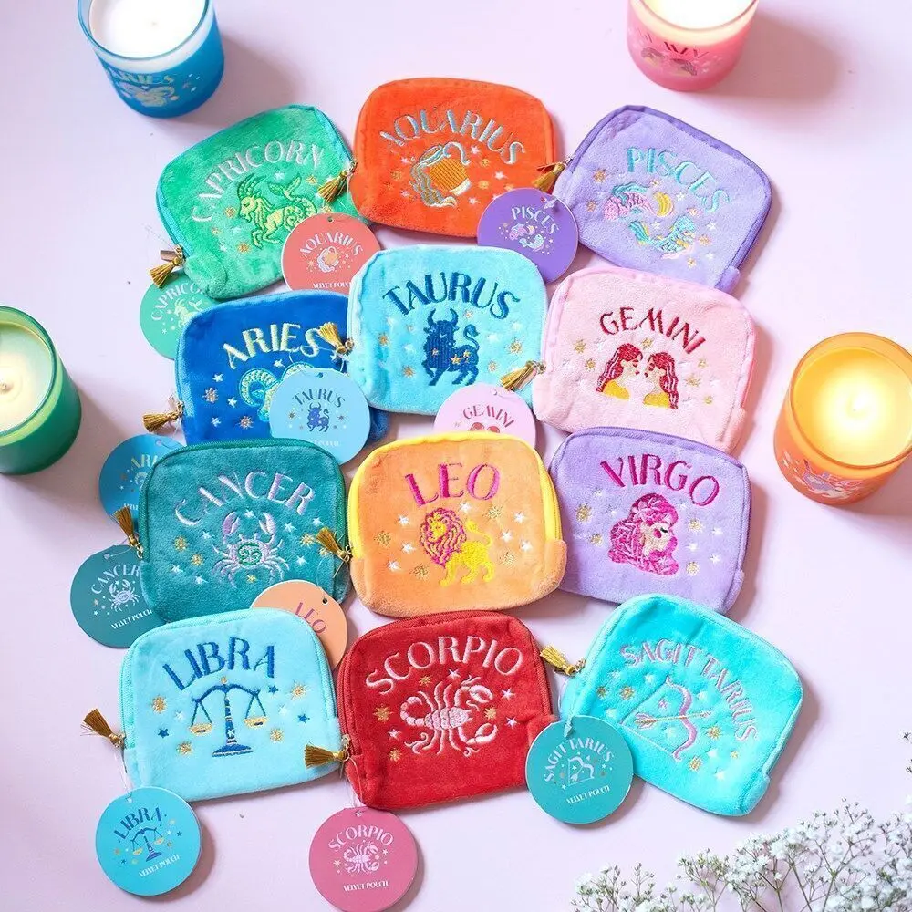 Set of 12 Zodiac Zest Velvet Pouches