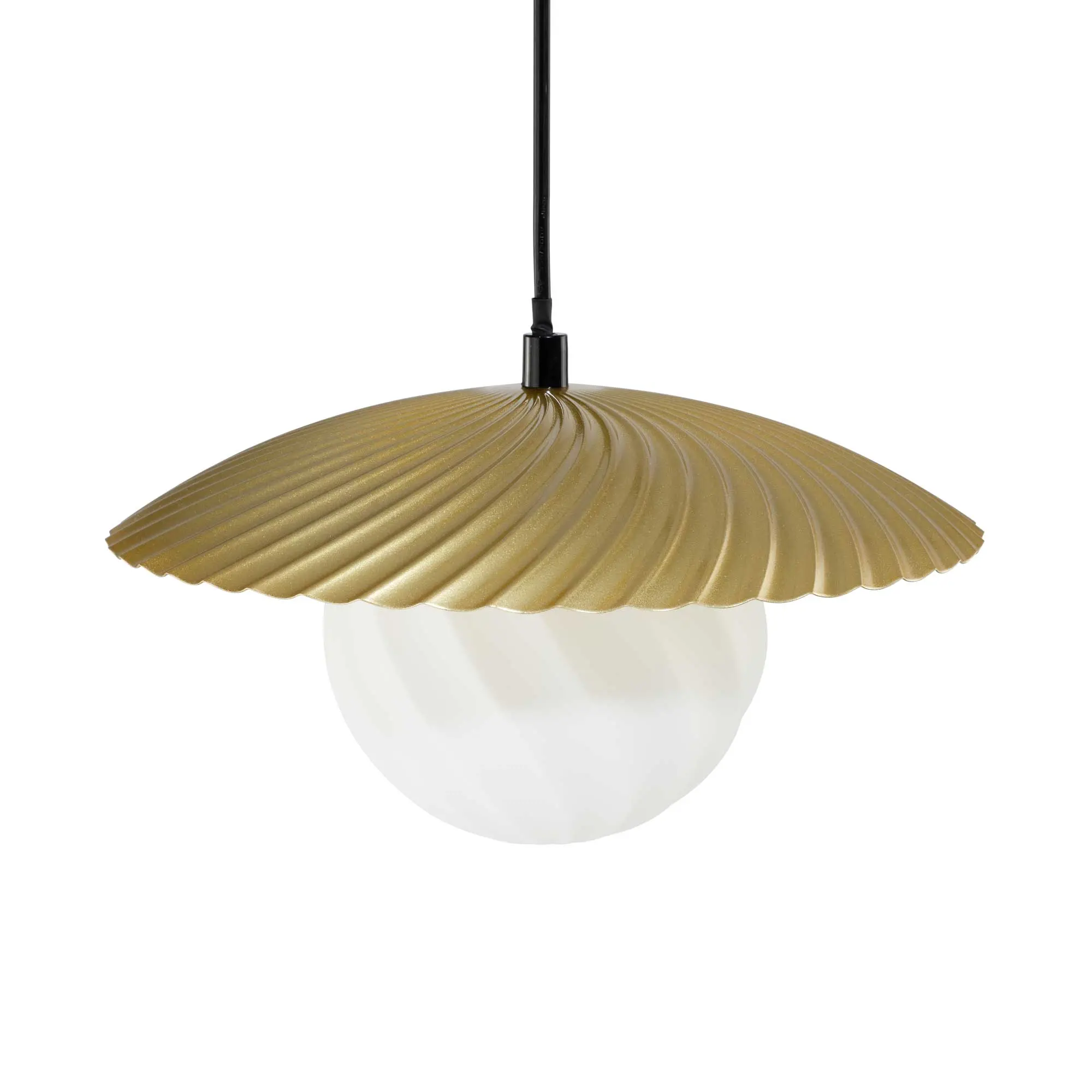Mariva pendant light in gold-tone metal and white glass, shell style