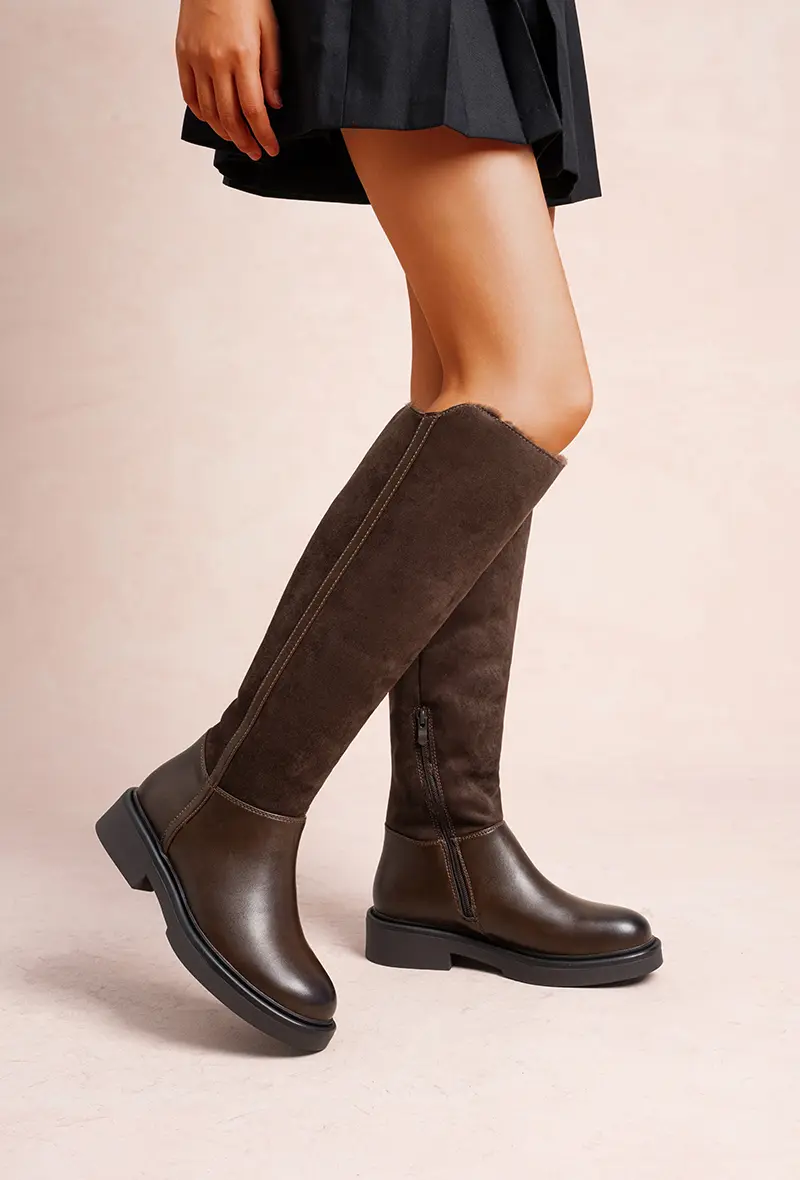 High Tri-Material Boots Lined in Suede and Faux Leather (Ref: F6980)