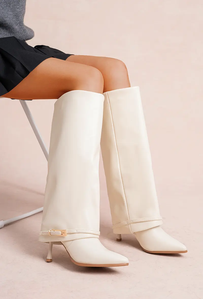 High Faux Leather Boots with Stiletto Heel and Gaiter Effect (Ref: F6981 PU)