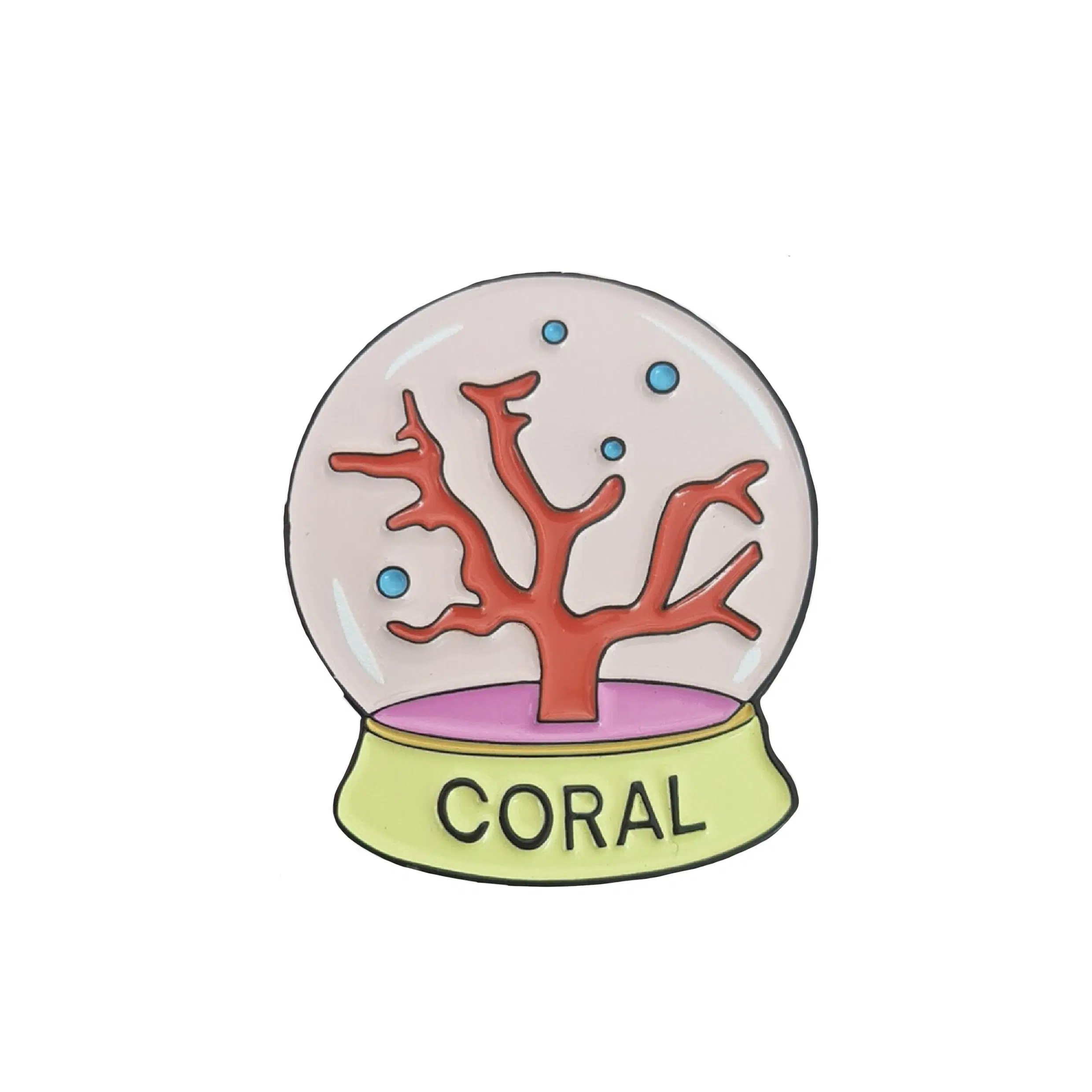 Soft enamel pin, coral snow globe