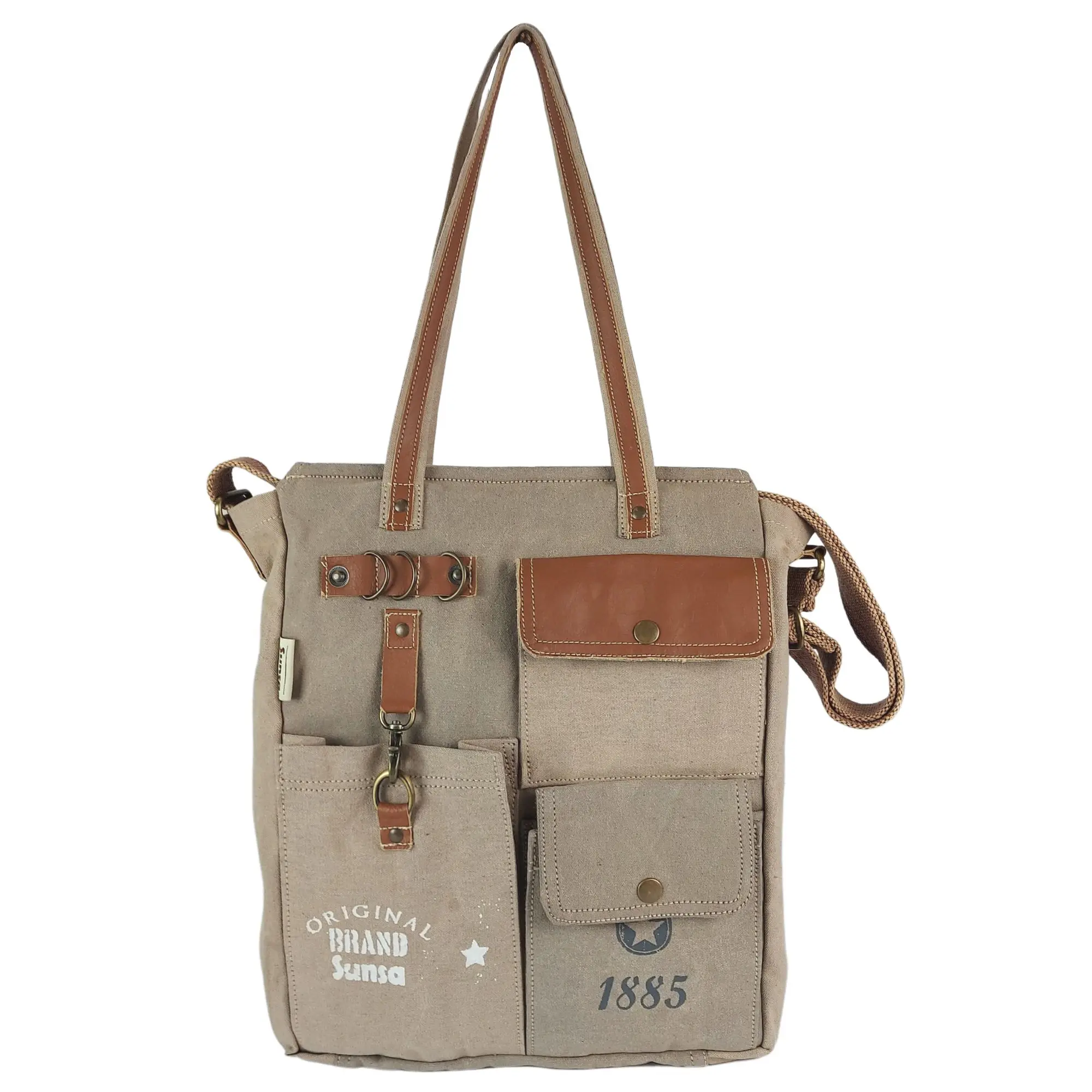 Sunsa Damen Handtaschen. Tasche aus Canvas & Leder. Graue Schultertasche. Vintage Handgelenktasche mit viele Fächer. Große Shopper