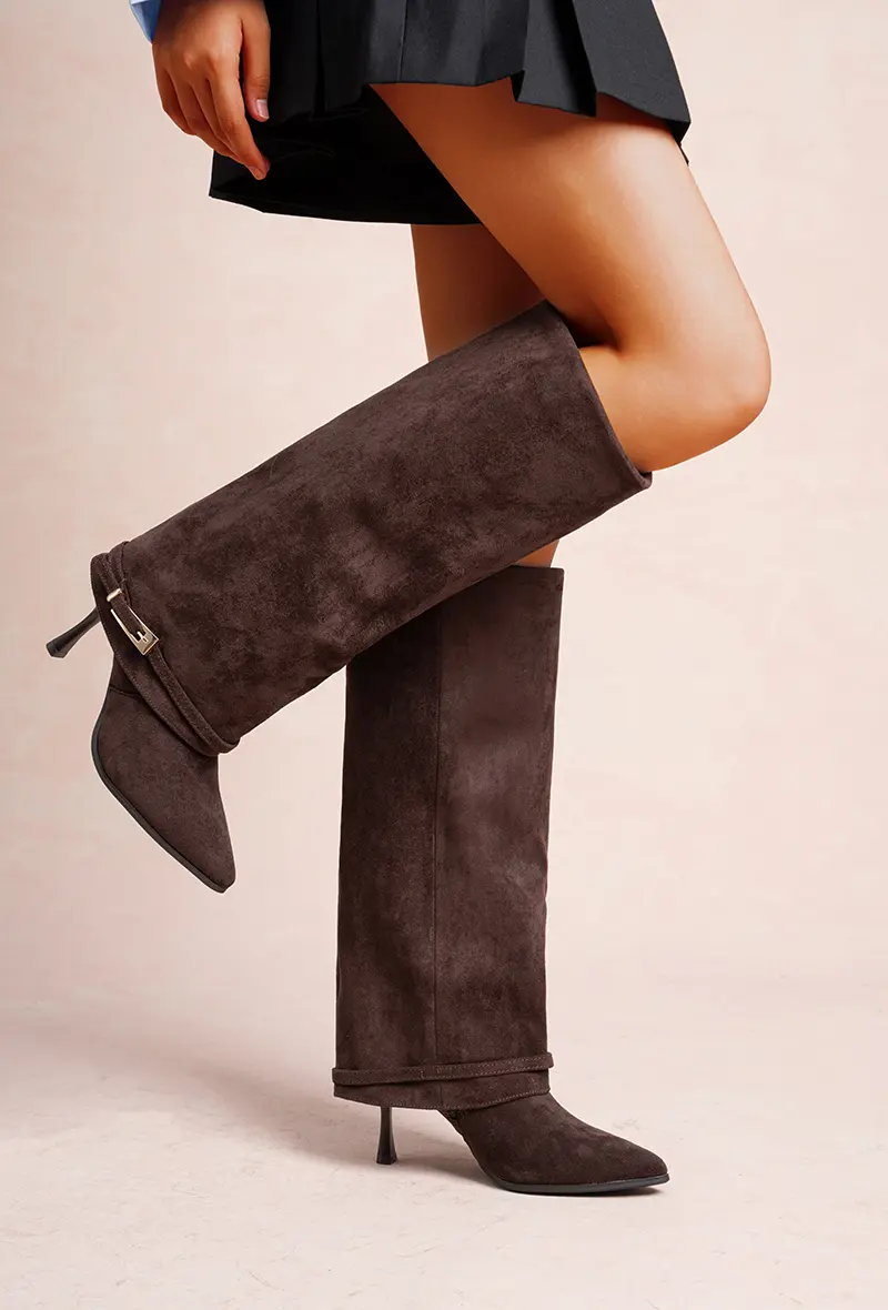 High suede boots with stiletto heel and gaiter effect (Ref: F6990)