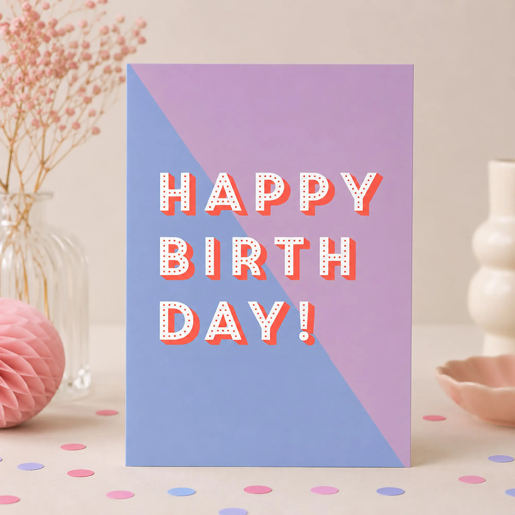 Karte zum Geburtstag „Happy Birthday“ – moderne Postkarte mit Neon