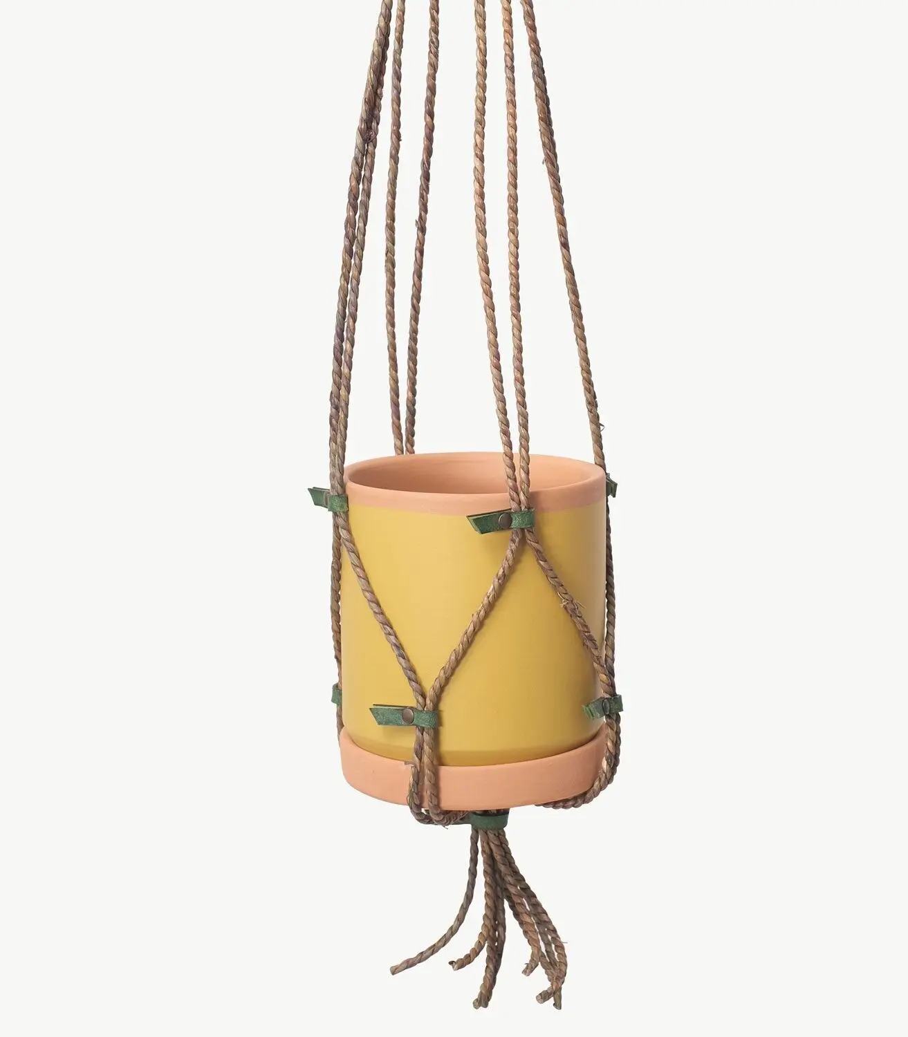 Colgador de macetas en seagrass y piel – pequeño