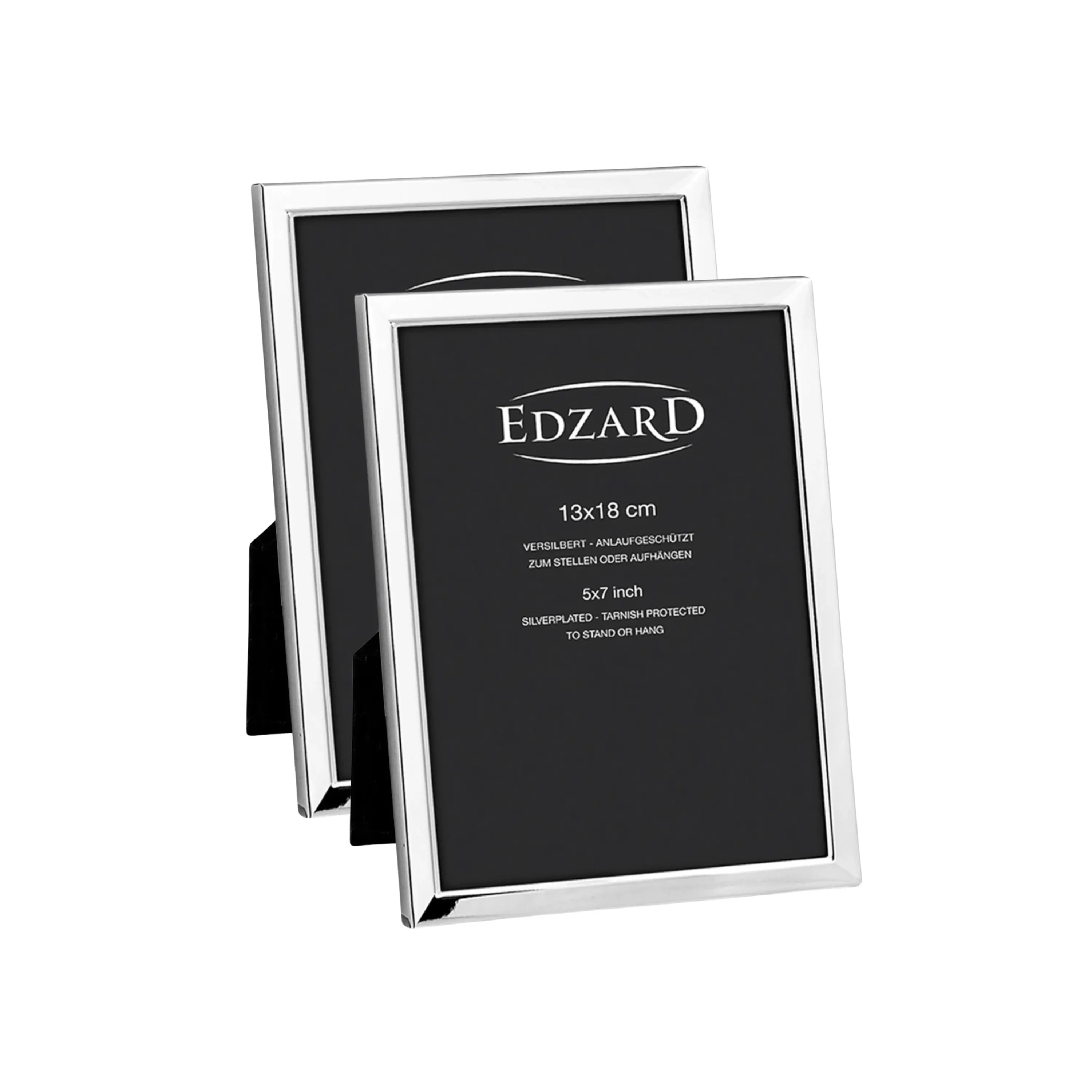 Cadres photo EDZARD Bergamo, lot de 2 (photo 13x18 cm), plaqués argent, résistants au ternissement