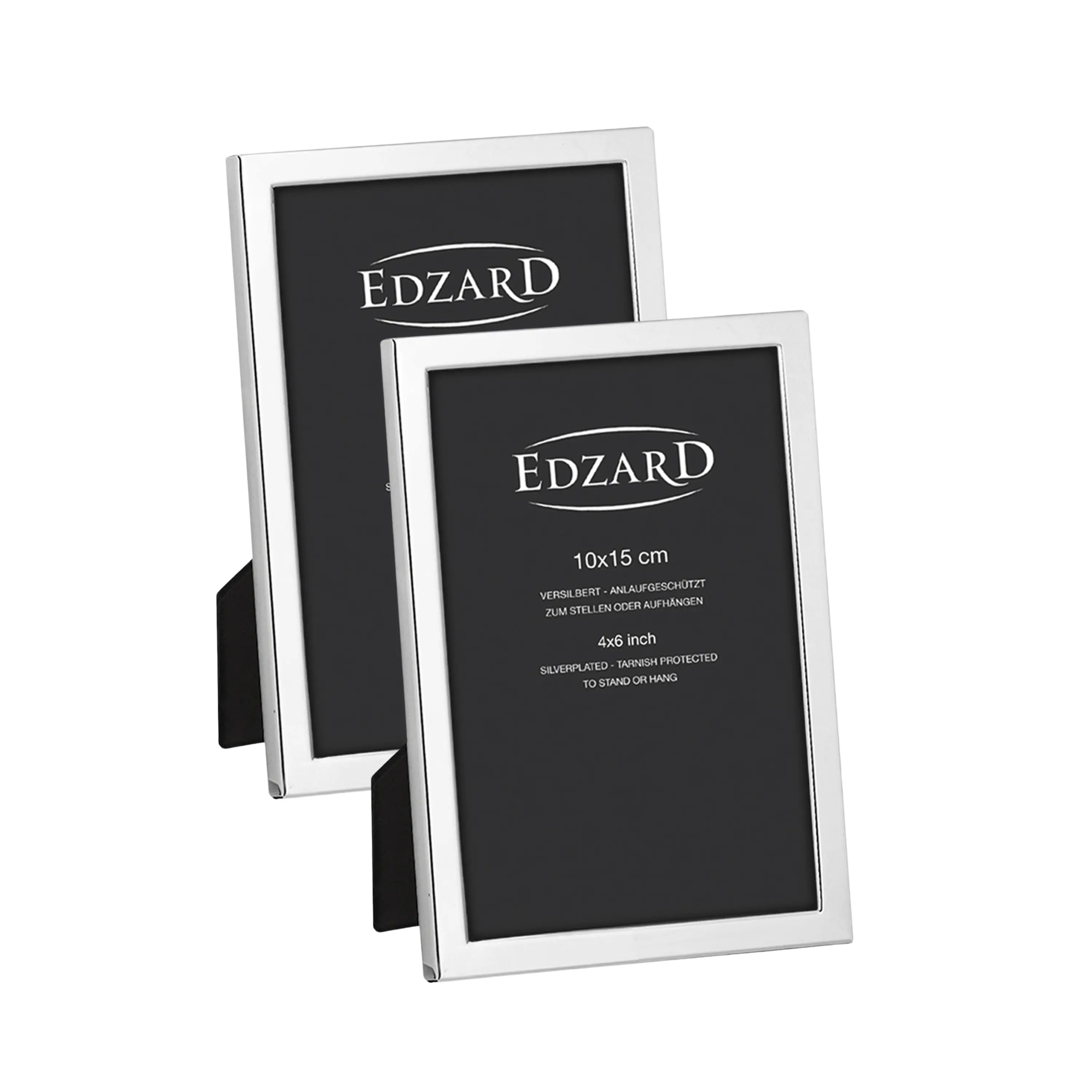 Cadres photo EDZARD Bergamo, lot de 2 (photo 10x15 cm), plaqués argent, résistants au ternissement