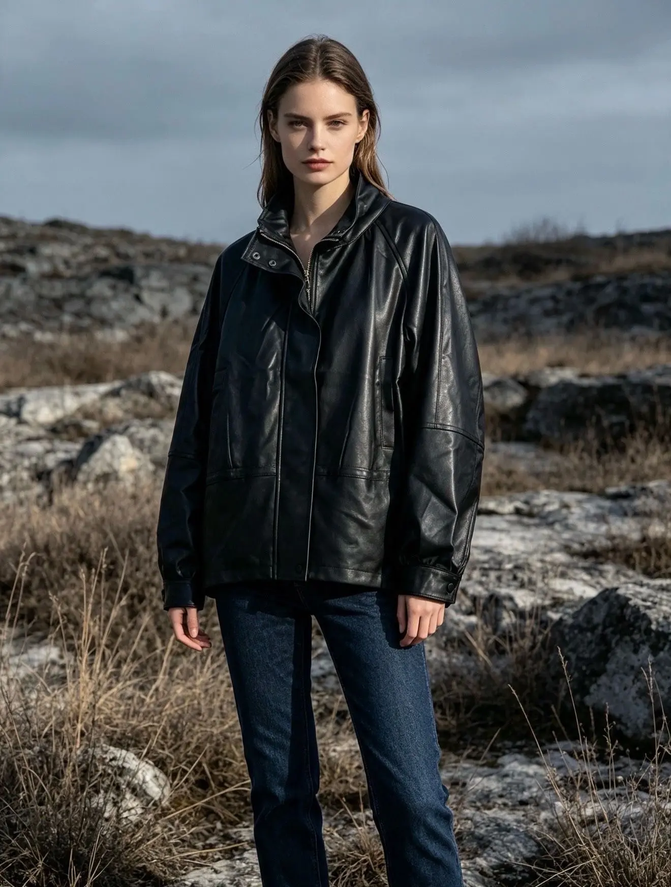 Faux leather coat/jacket, oversized fit
