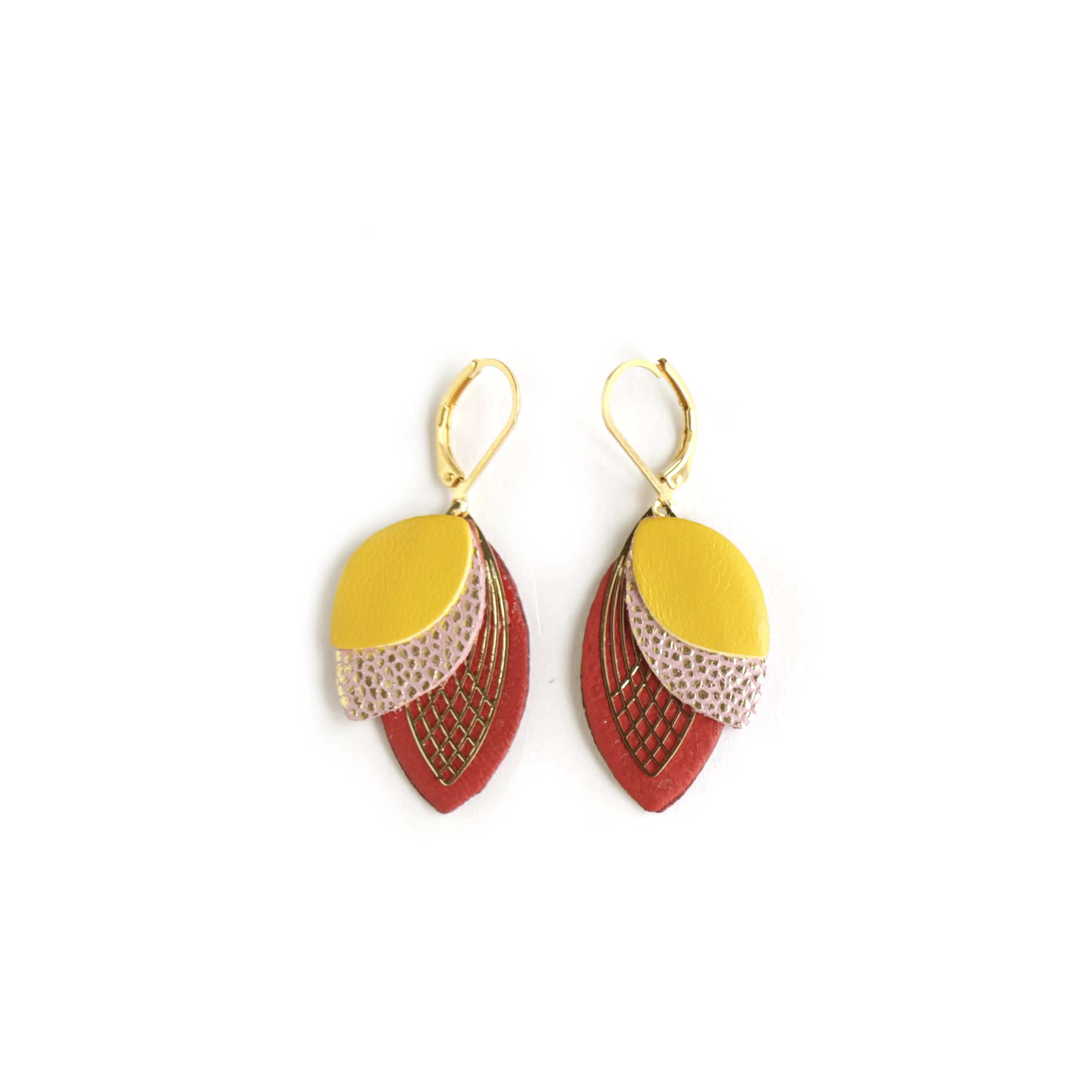 Petal Earrings - Yellow, Pink, and Red Leather