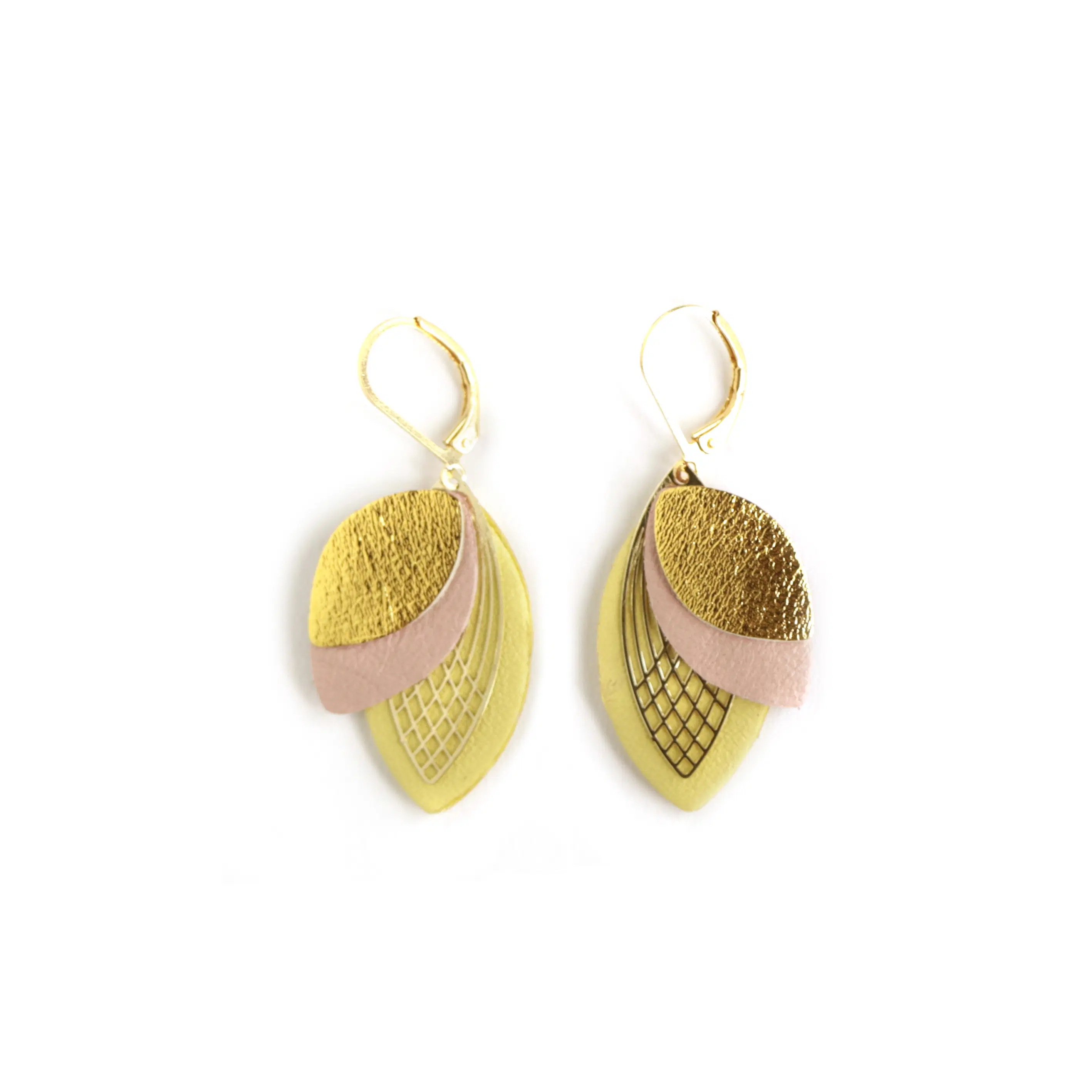 Petal Earrings - Gold, Pink, and Light Yellow Leather