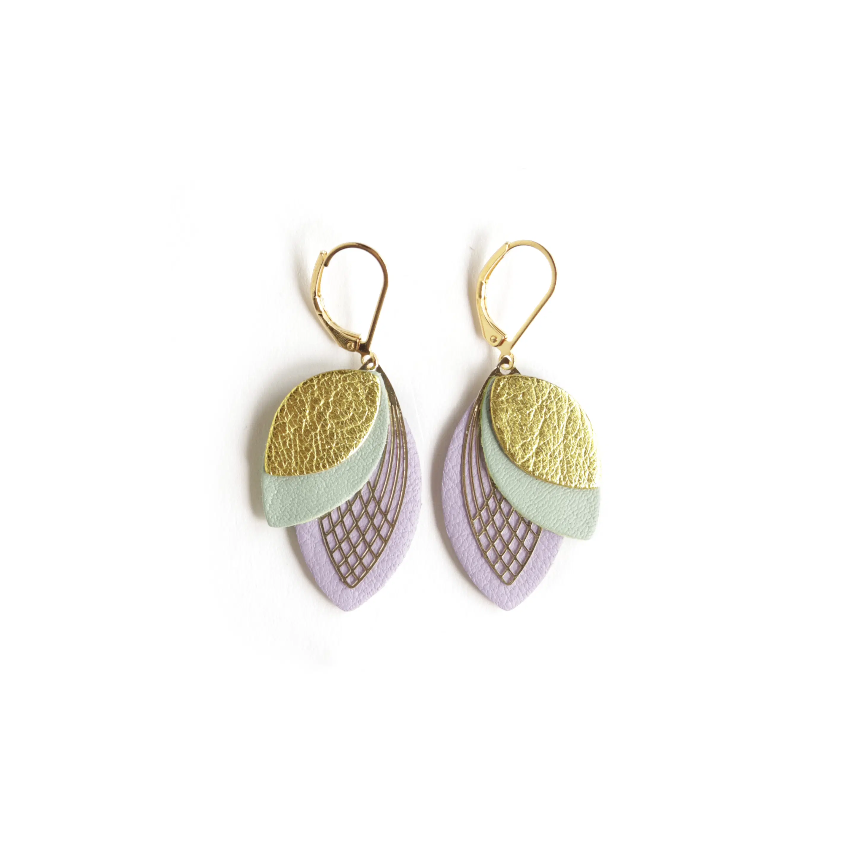 Petal Earrings - Chartreuse Turquoise Parma Leather