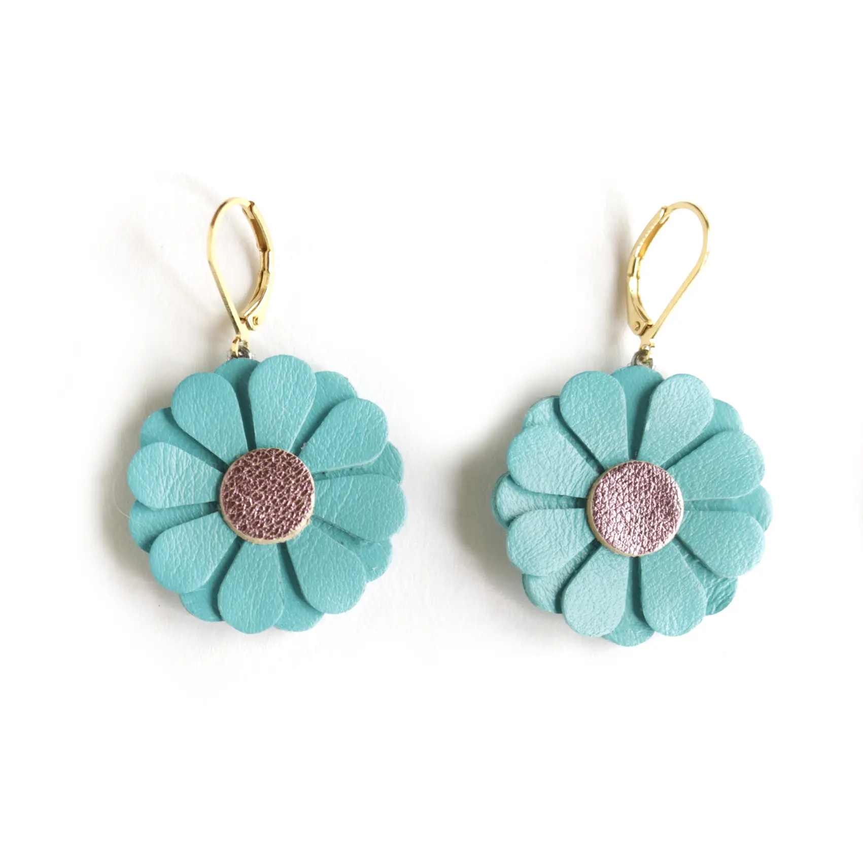 Pool Blue and Pink Daisy Earrings