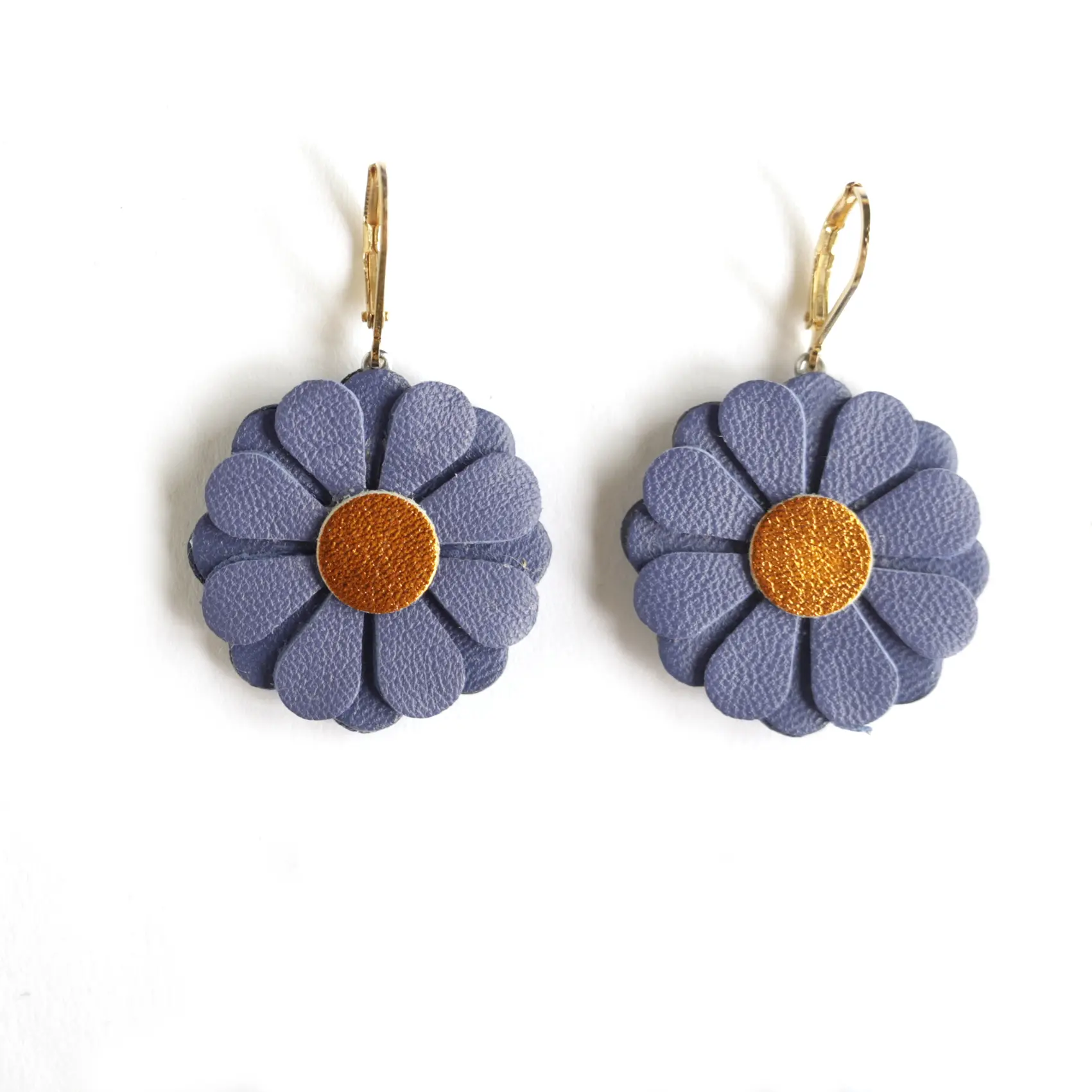 Daisy Earrings - Blue-Purple Leather, Orange