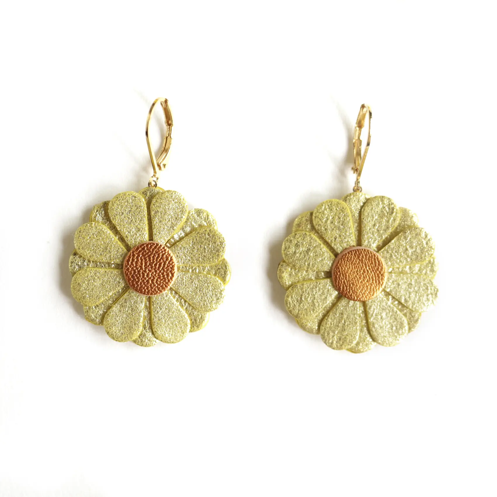 Daisy Earrings - Yellow, Gold, and Orange Leather