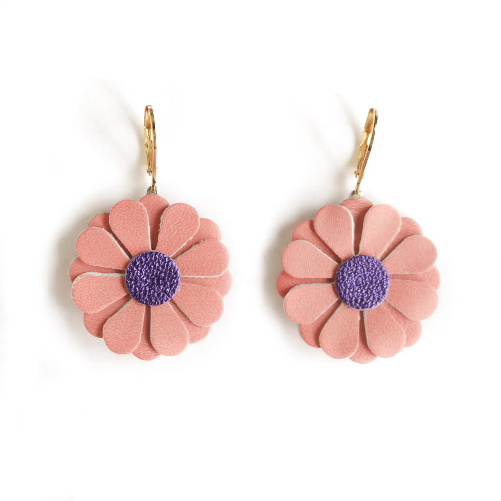 Daisy Earrings - Bright Pink and Purple Leather