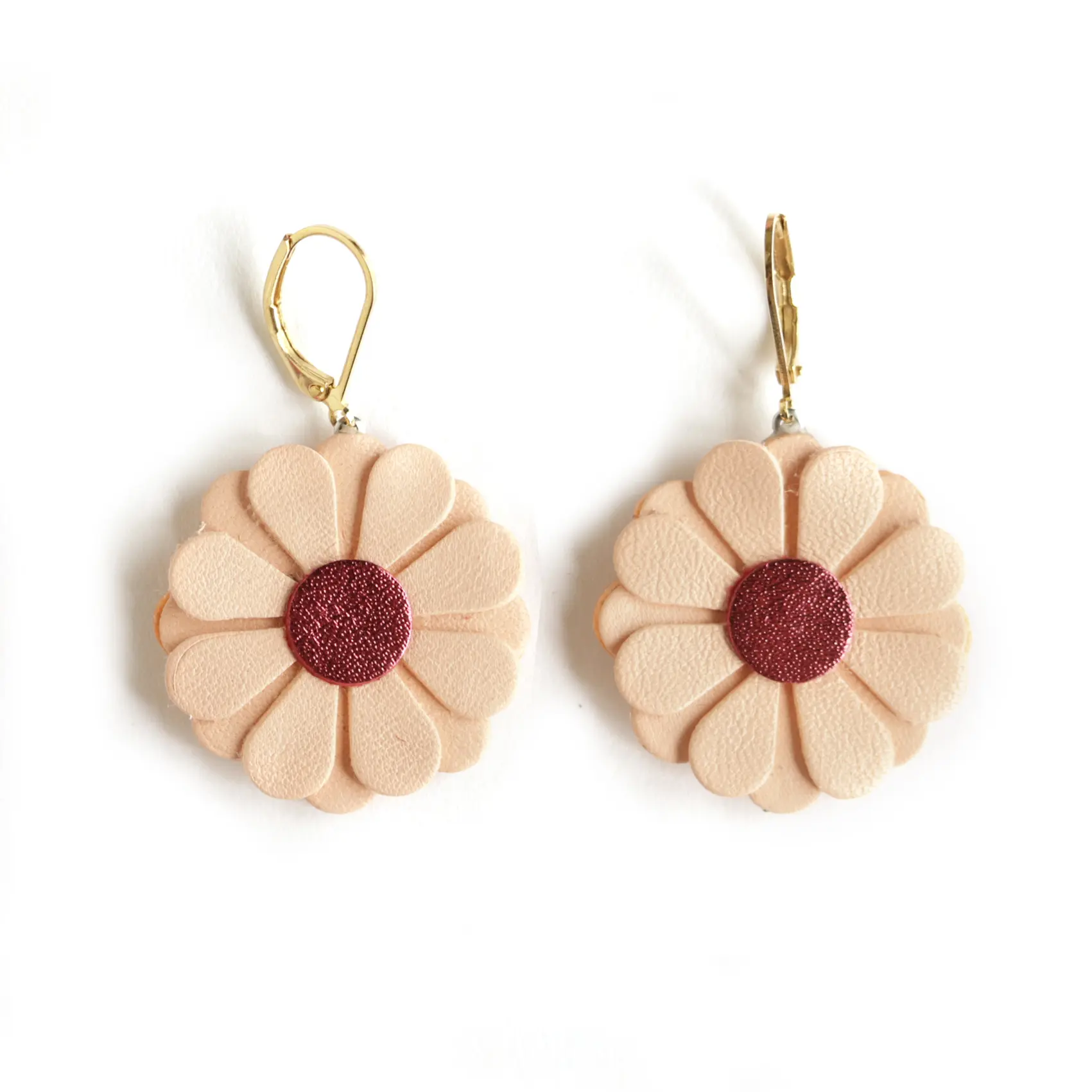Daisy Earrings - Pink Fuchsia Turquoise Leather