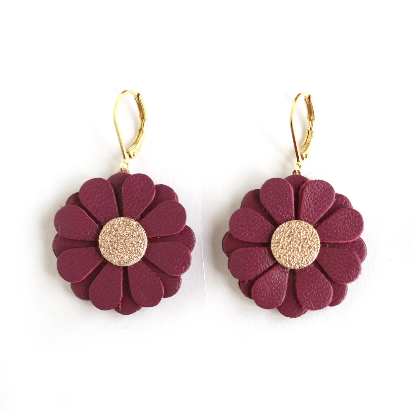 Daisy Earrings - Purple Leather, Rose Gold