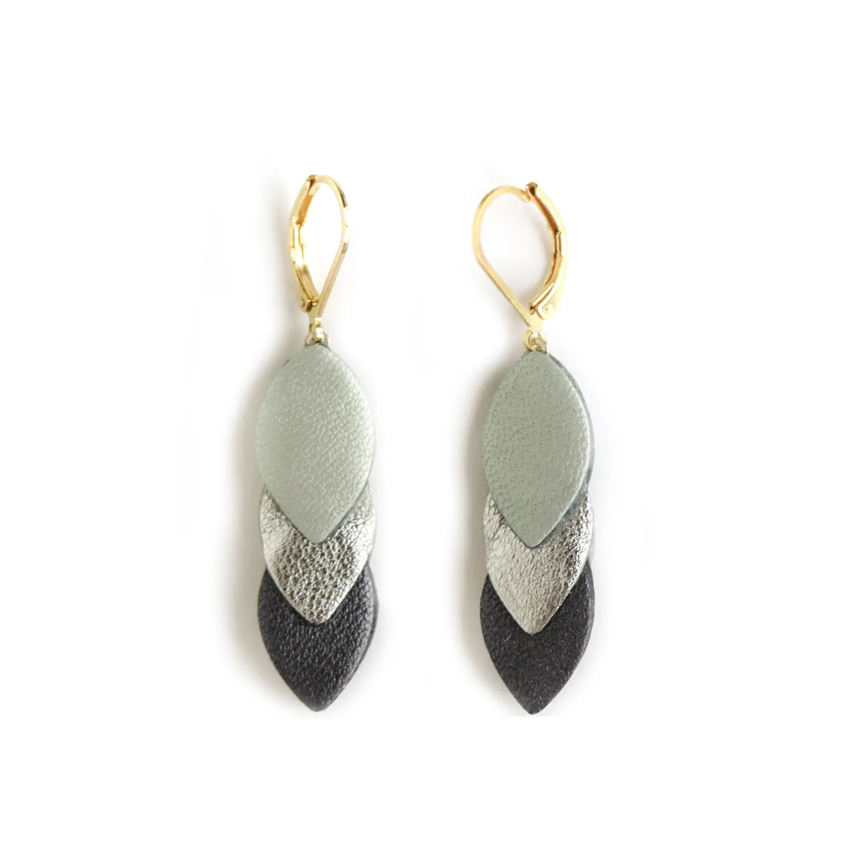Sequin Earrings in Opaline Leather, Silver, Midnight Blue