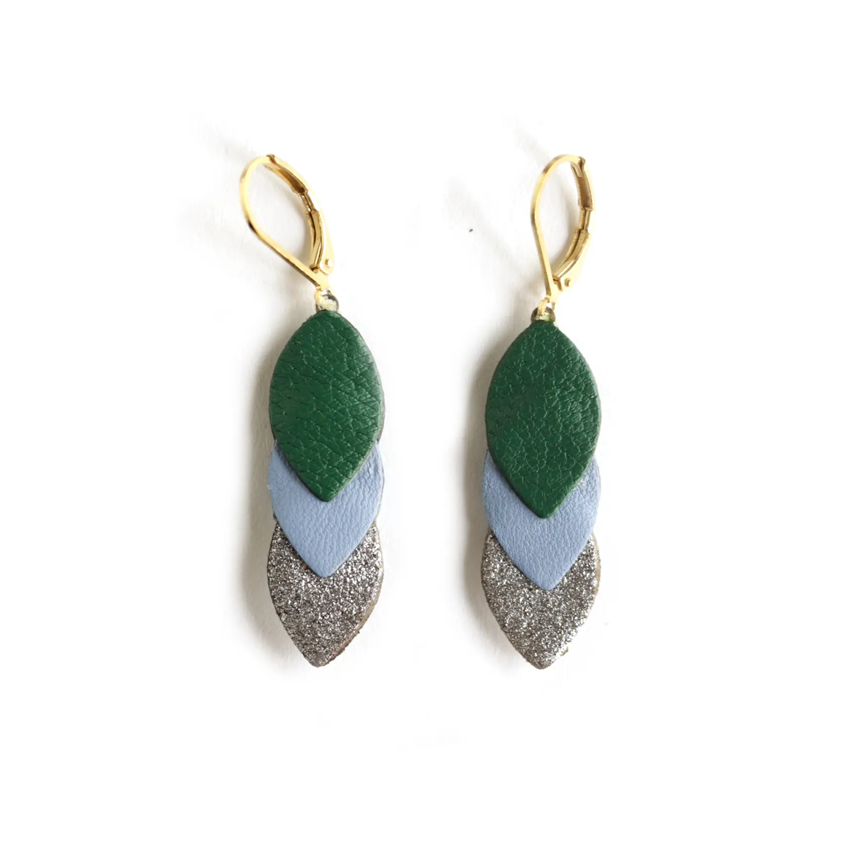 Sequin Earrings - Dark Green, Blue, and Silver Leather