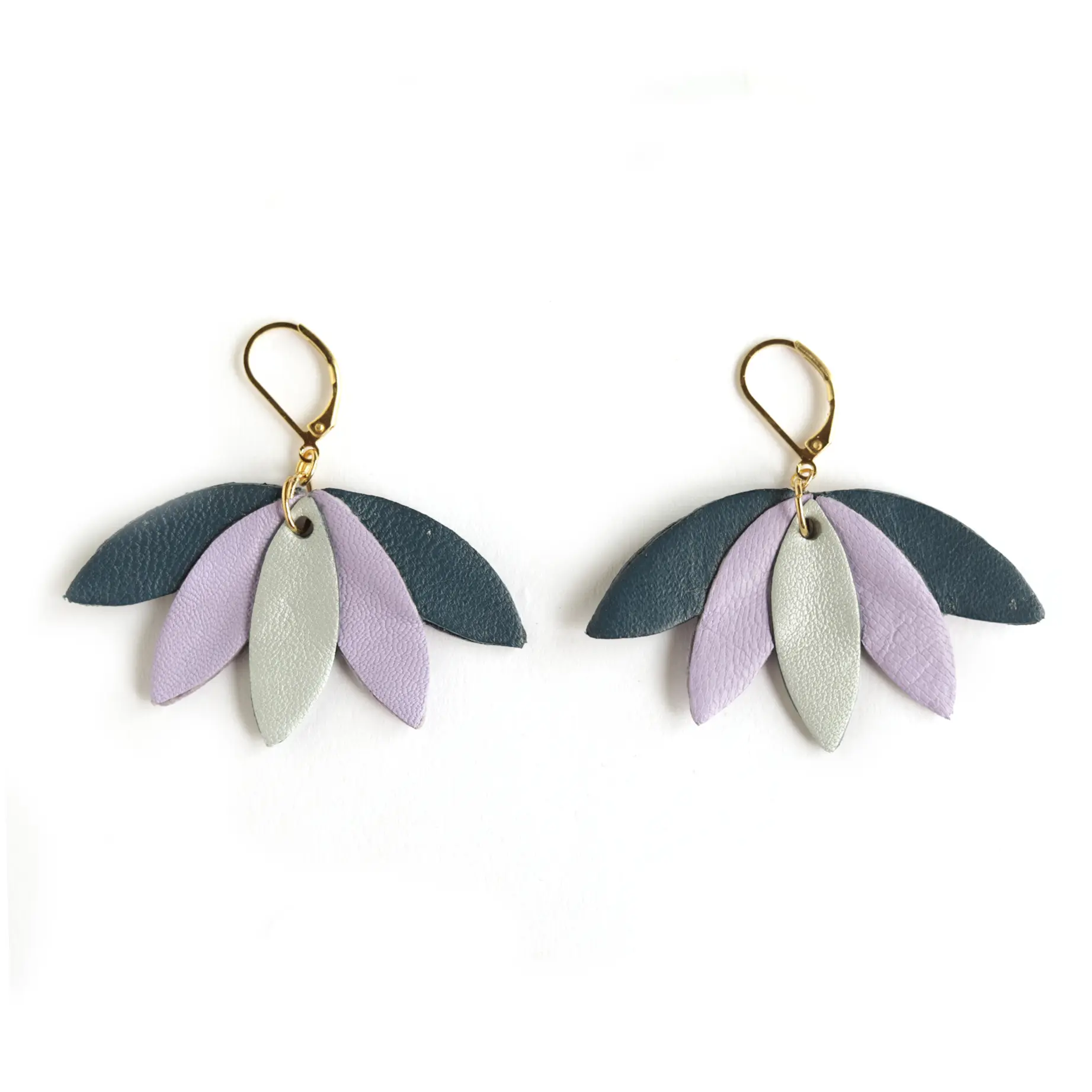 Palm Tree Earrings, Leather, Pearly Mint, Mauve, Midnight Blue