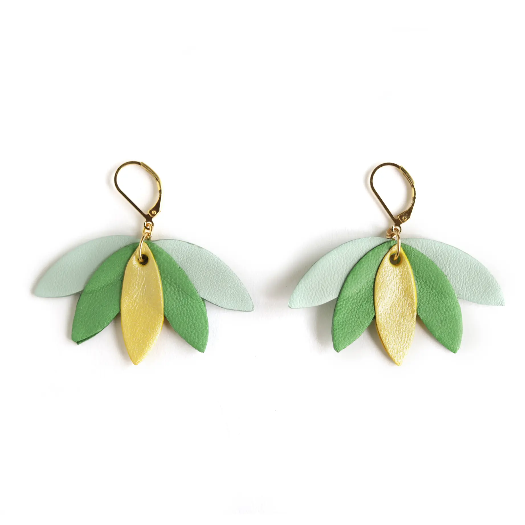 Palm Tree Leather Earrings Mint, Yellow, Green