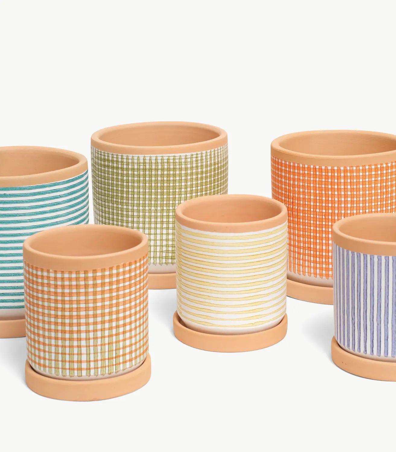 Gestreifter, bemalter Tonblumentopf – komplettes Sortiment