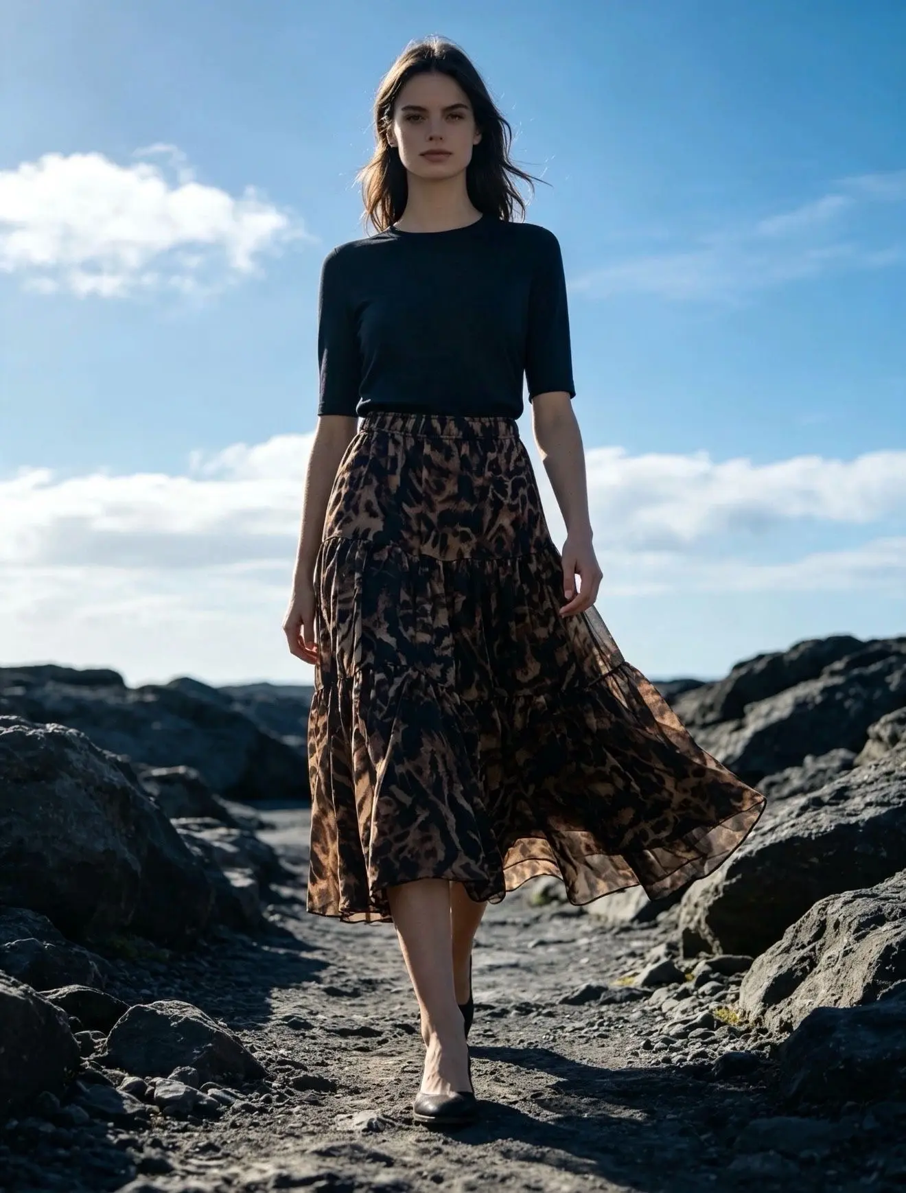 Flowy leopard print skirt with lining