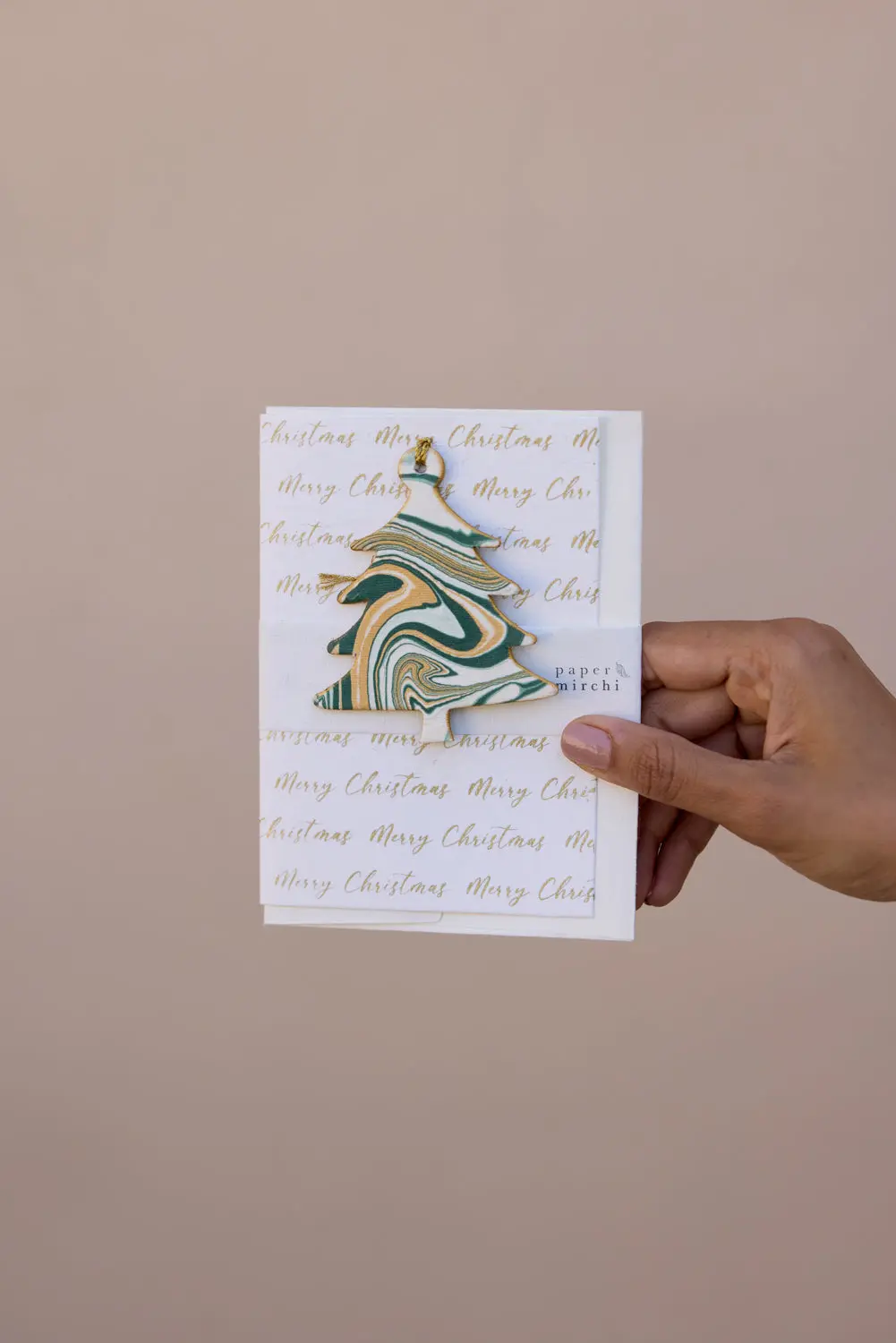 Keepsake Marble Ornament Greeting Card - Tree Conifer Merry Christmas