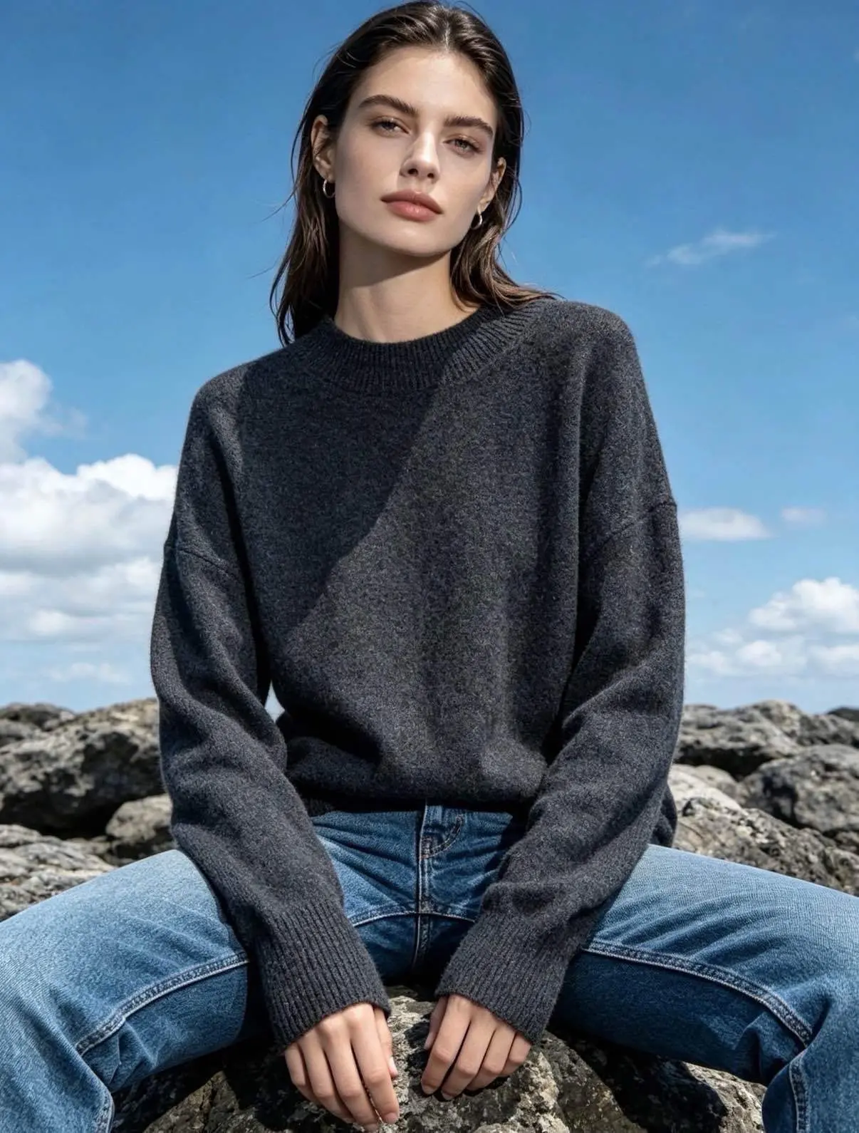 Crew neck sweater, soft and fluffy knit, relaxed fit