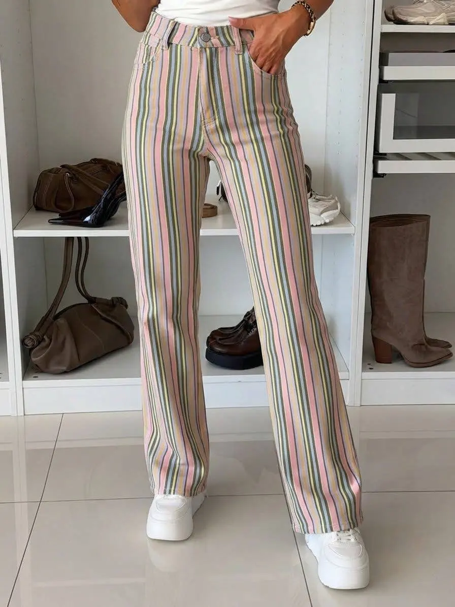 Jean Wide Leg Rayé Stretch A162