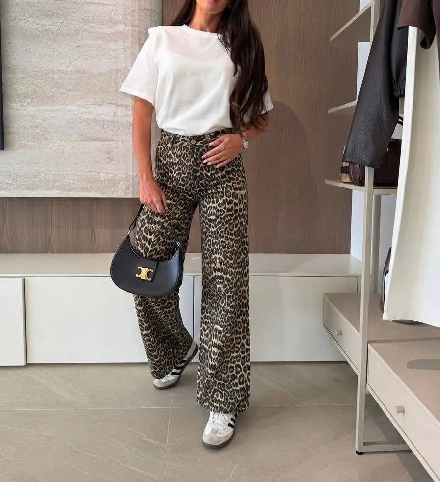 Jean Wide leg imprimée léopard - A157