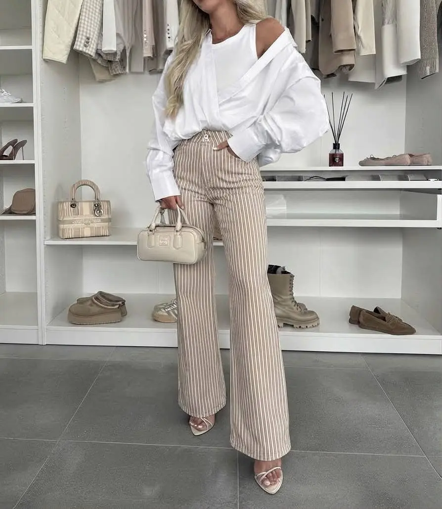 Jean Wide Leg Rayé Stretch A161