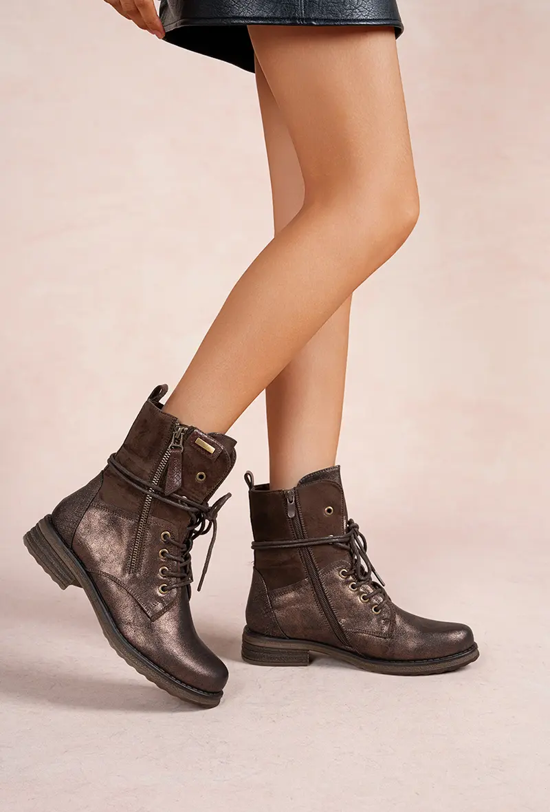 Biker-style ankle boots with double buckle straps