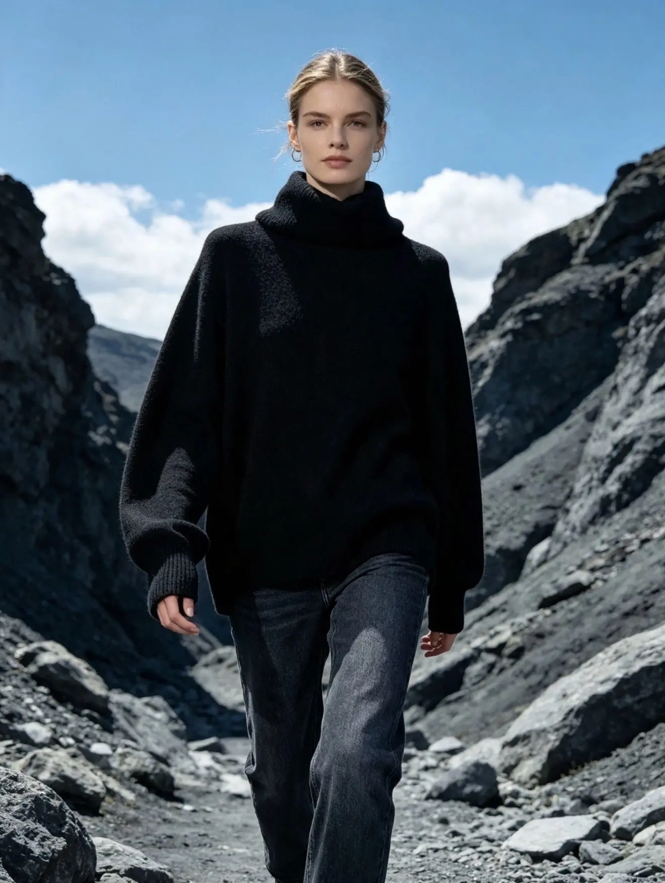 Soft and fluffy knit turtleneck sweater, relaxed fit