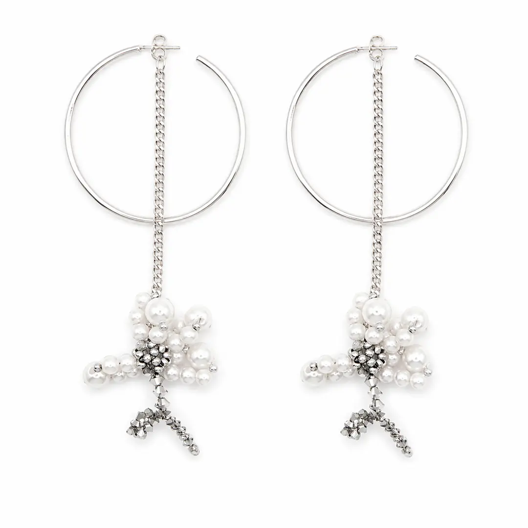 White flower hoop earrings in pearls and crystals - Gypsophila Argenta Duplantis