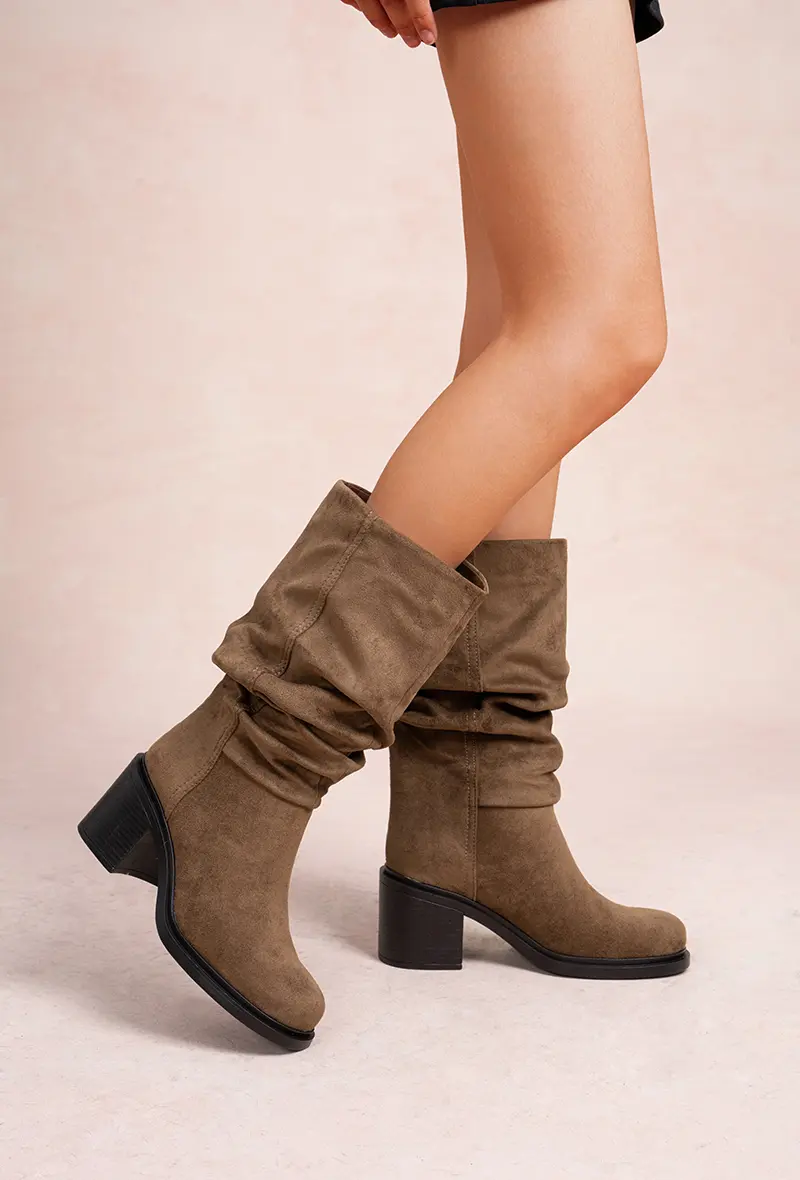 Pleated Mid-Heel Boots with Chunky Heel (Ref: F6986)