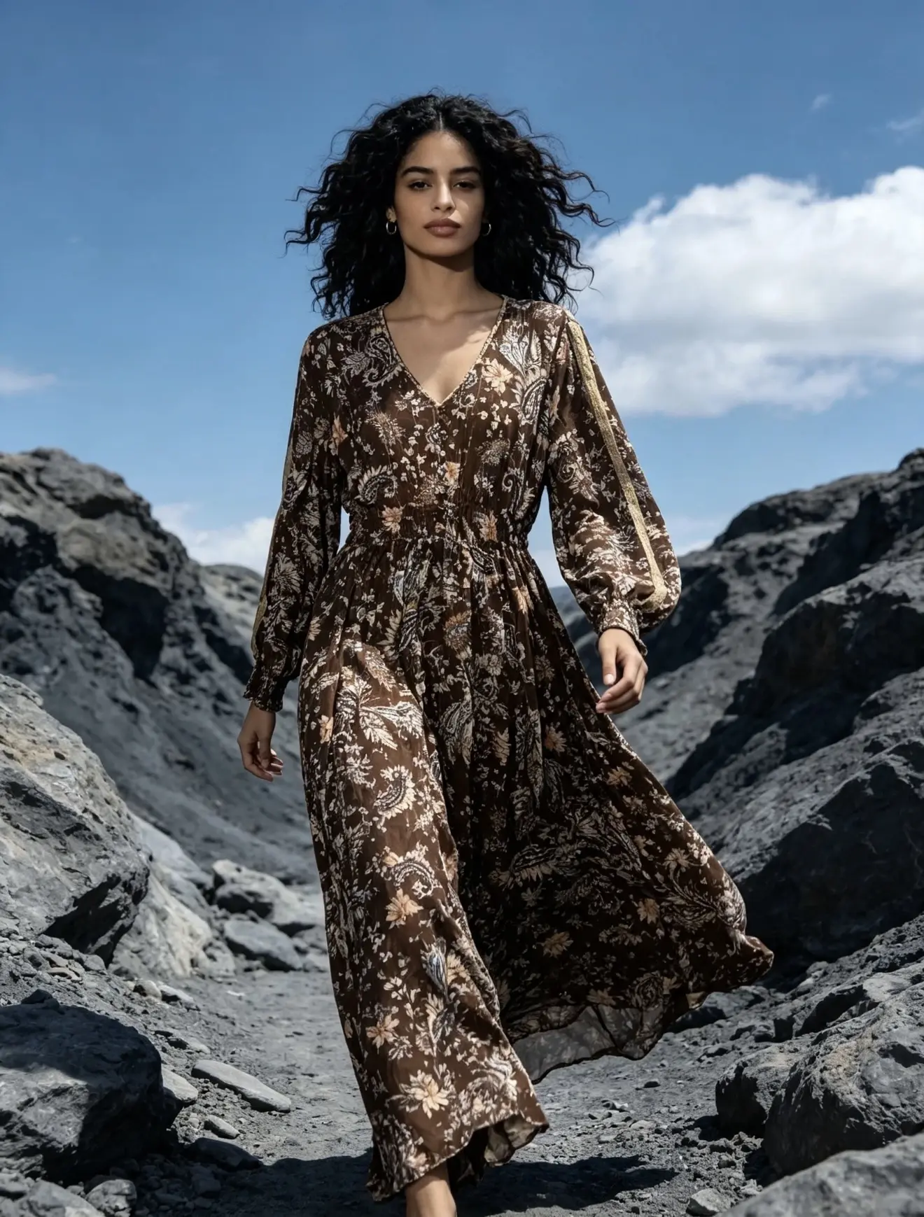 Paisley print maxi dress with LUREX