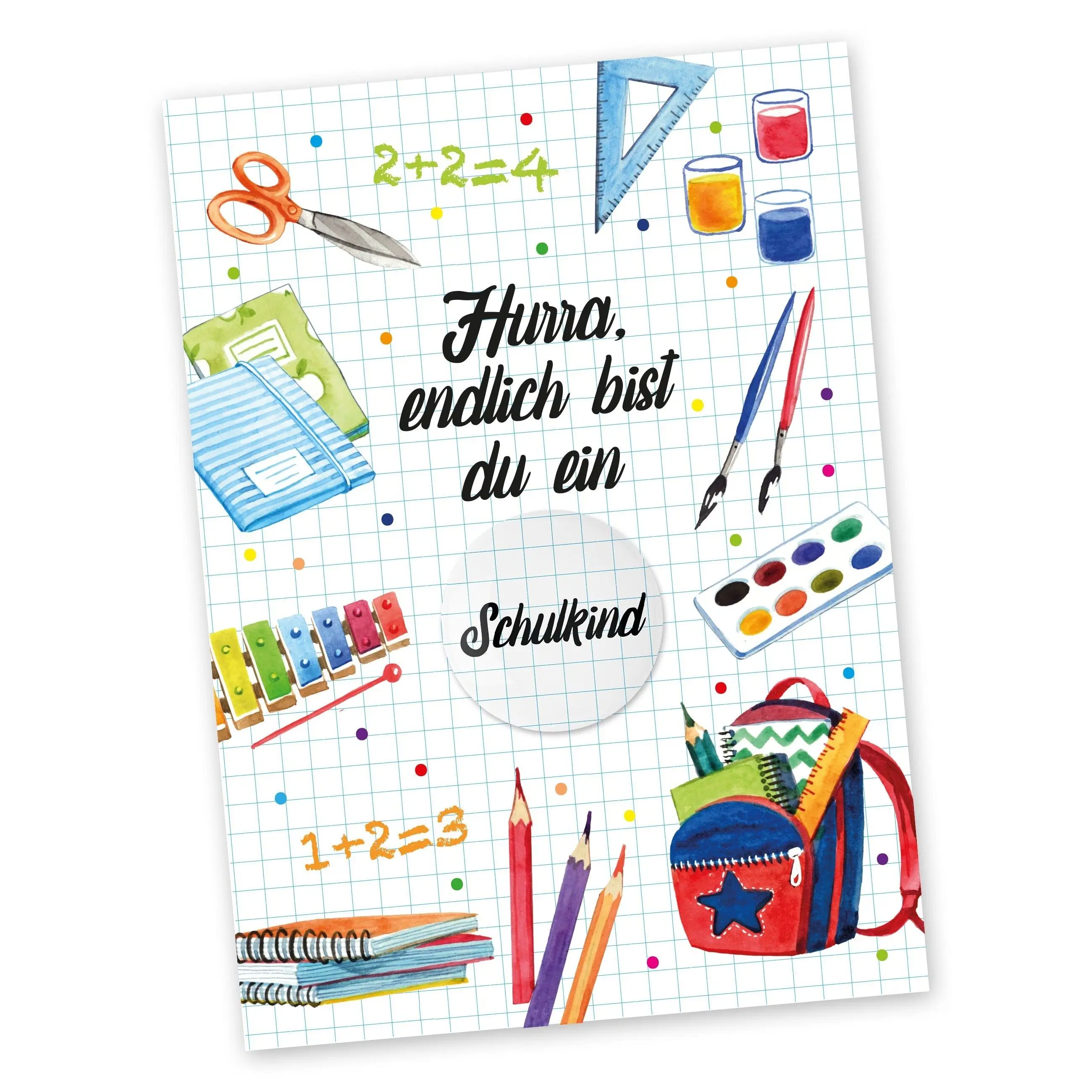 Paper dragon postcard with button - school