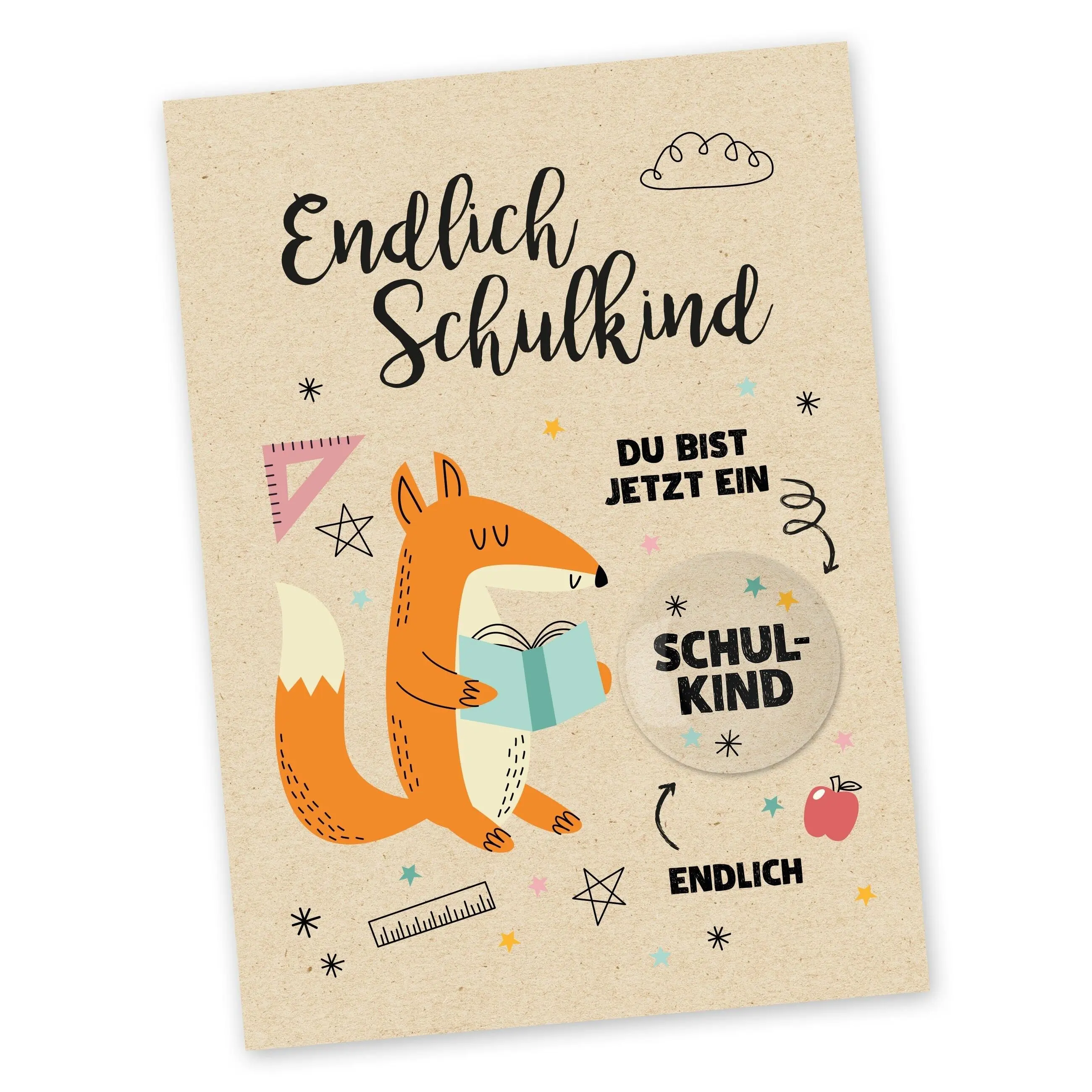 Paper dragon postcard with button - fox