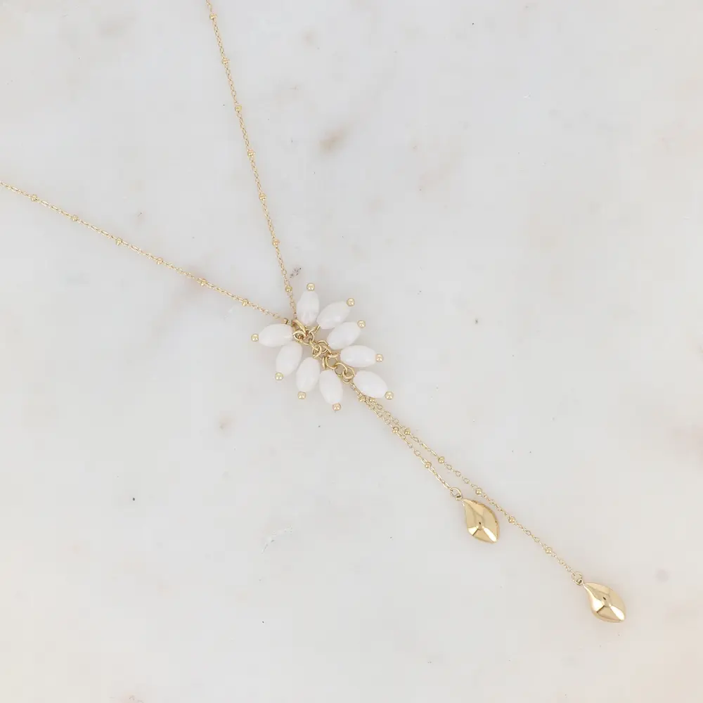 Collier en Y avec pierres naturelles, chaînes tombantes et pièces géométriques