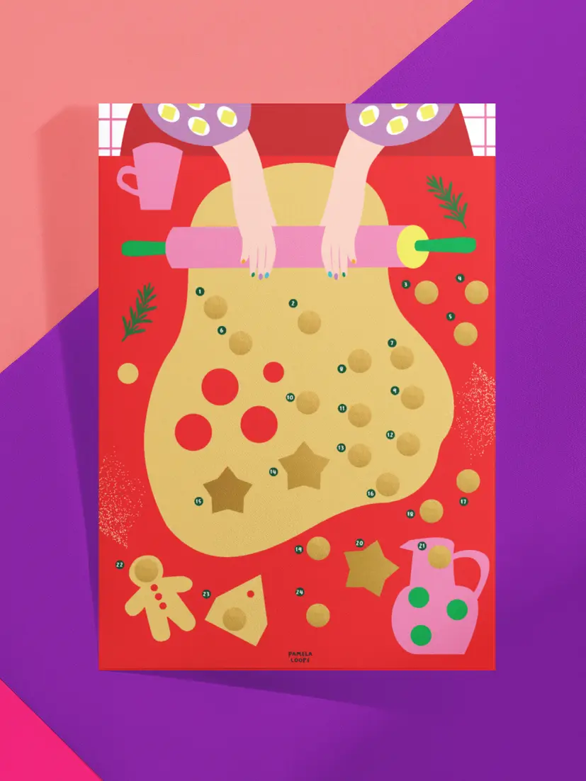 Scratch-off "cooking and flavors" advent calendar and its poster