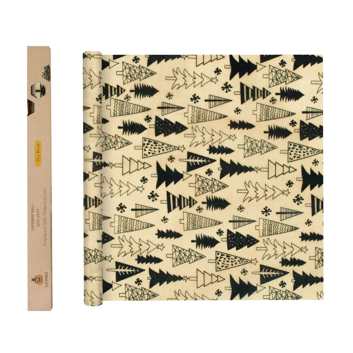 Beeswax wrap roll Christmas Black & White