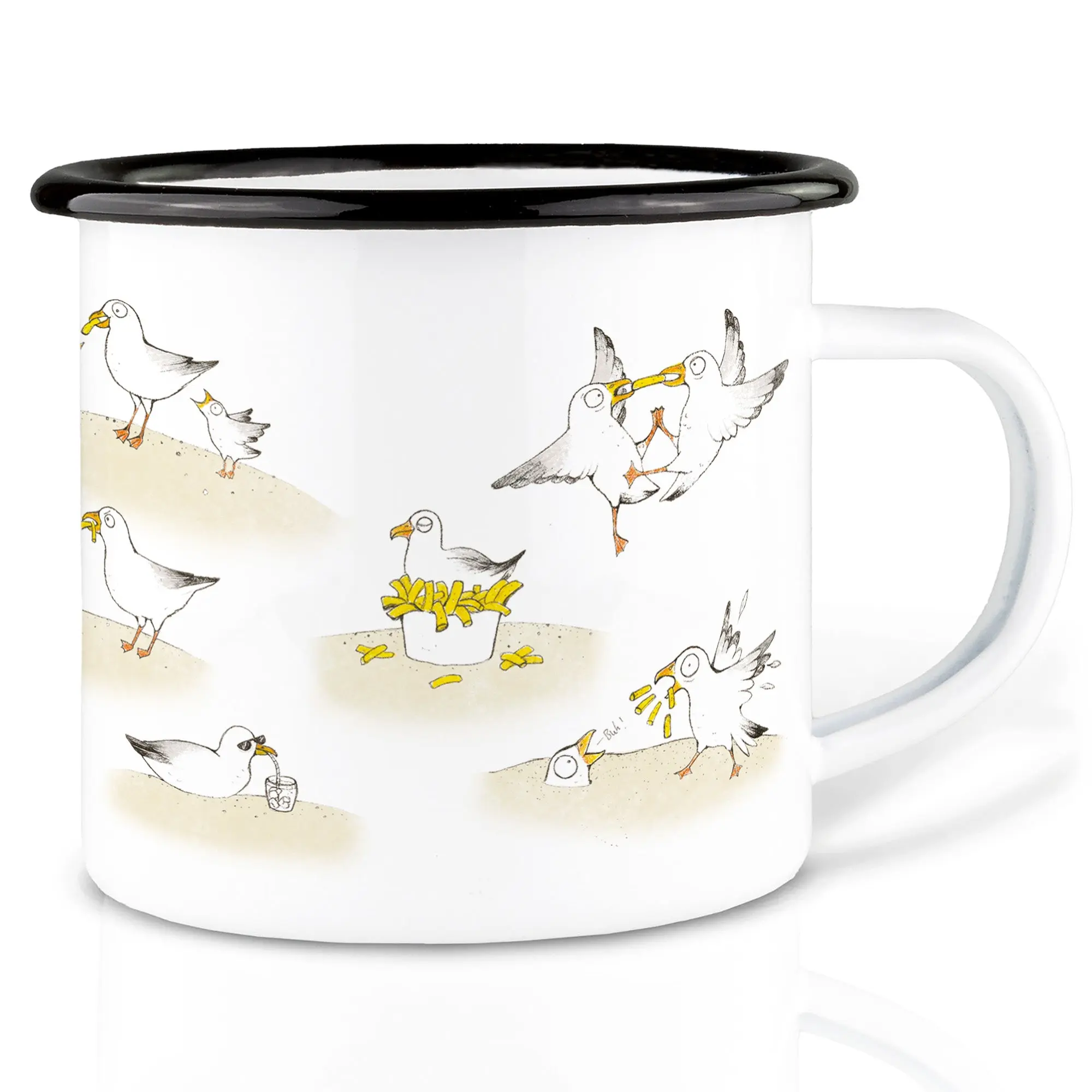 Emaille Tasse – Pommesmöwen
