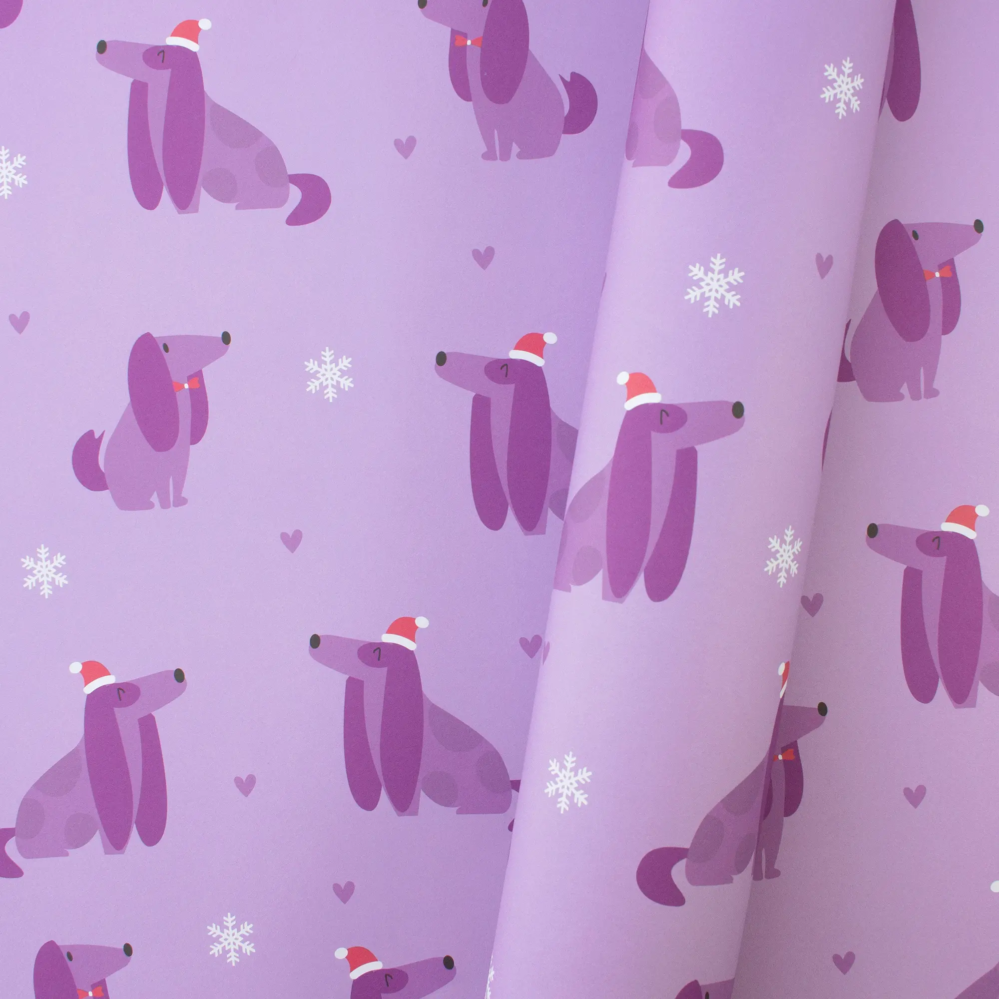Geschenkpapier Weihnachten mit Hunden „Christmas Dogs“ in Lila